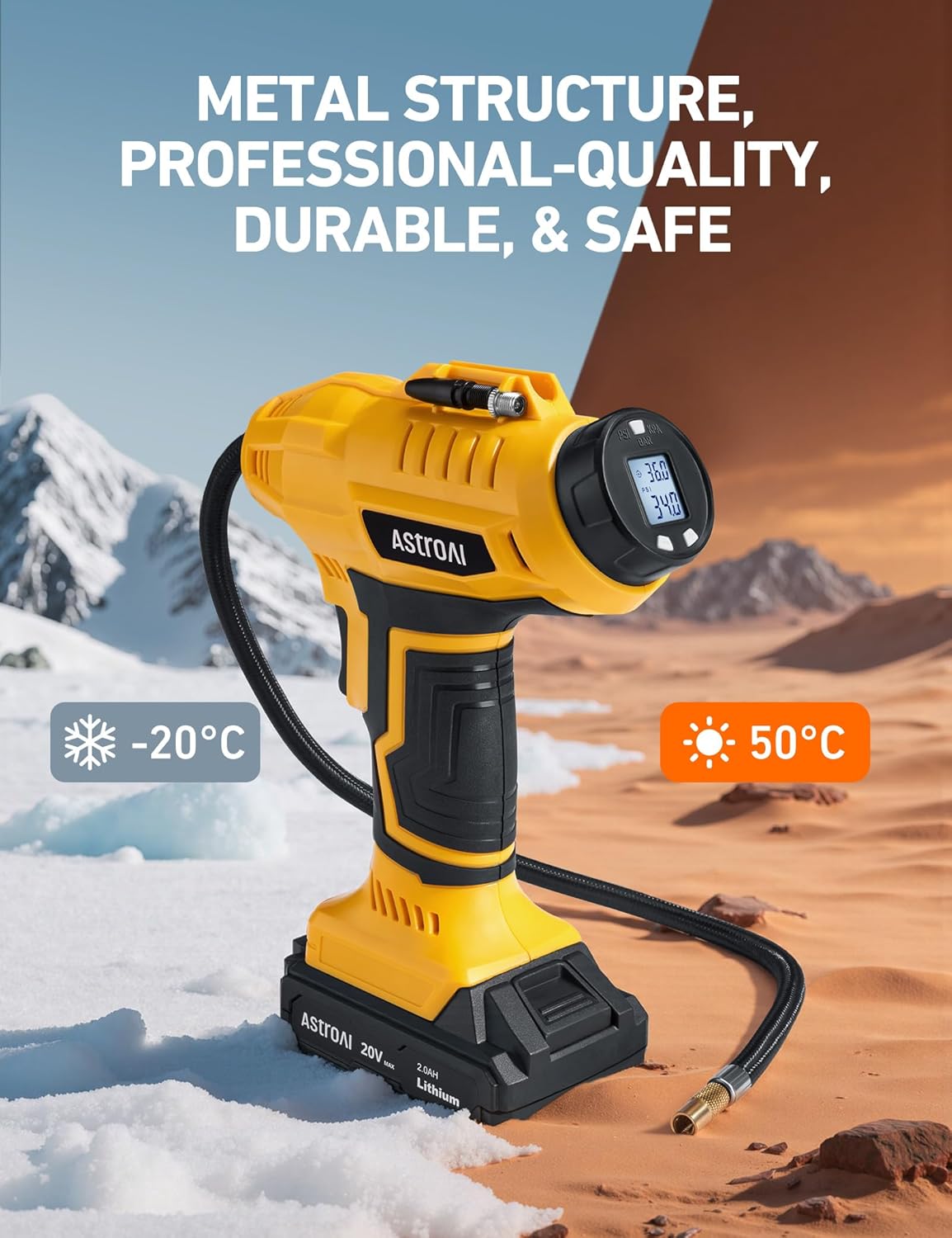 AstroAI AstroAI Cordless Tire Inflator Air Compressor 20V Rechargeable Battery Powered 160PSI Portable Air Pump with 12V Car Power Adapter Digital Pressure - View 6 of 9