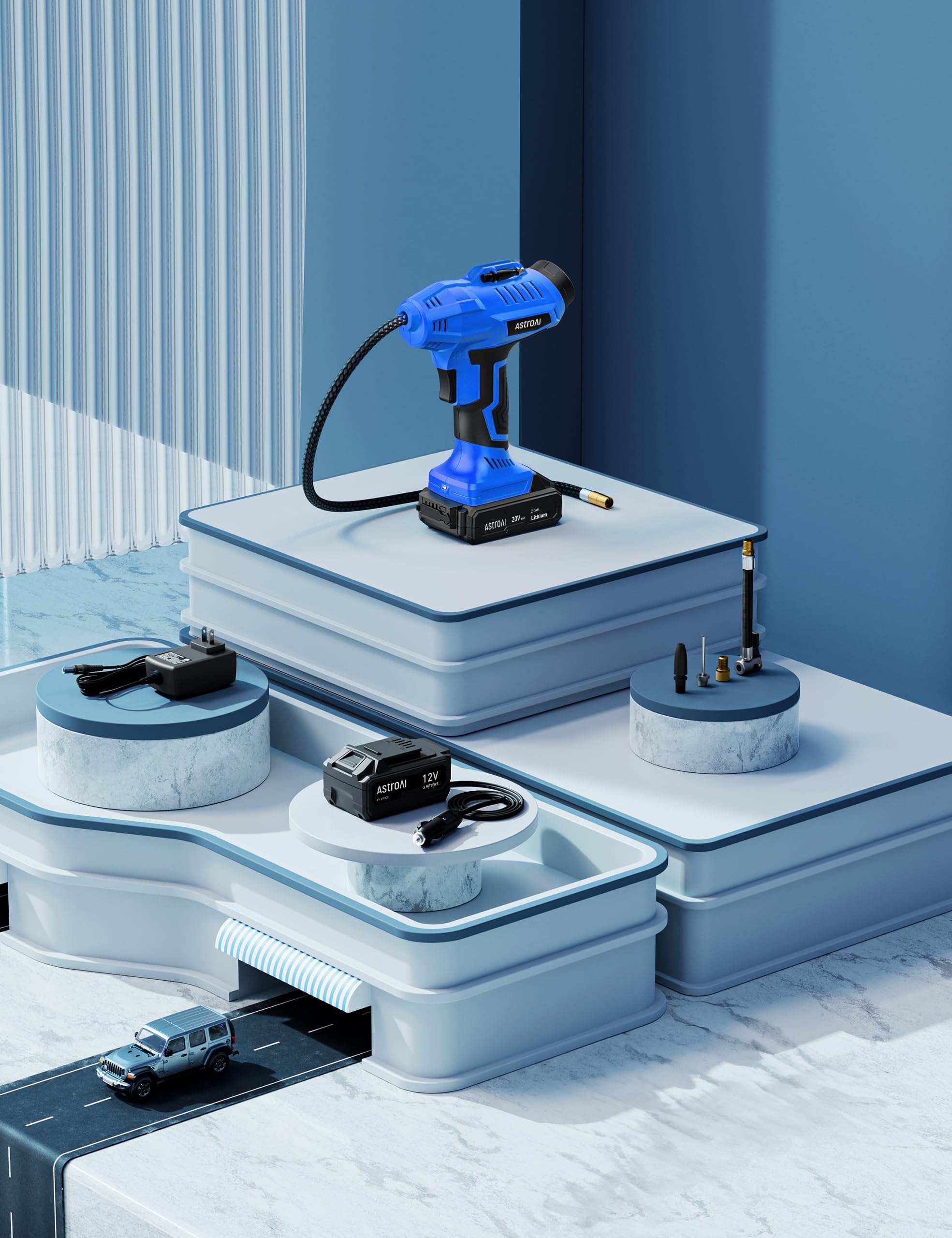 AstroAI AstroAI C2 Cordless Tire Inflator Air Compressor 20V Rechargeable Battery Powered 160PSI Portable Handheld Air Pump with 12V Car Power Adapter - View 9 of 9