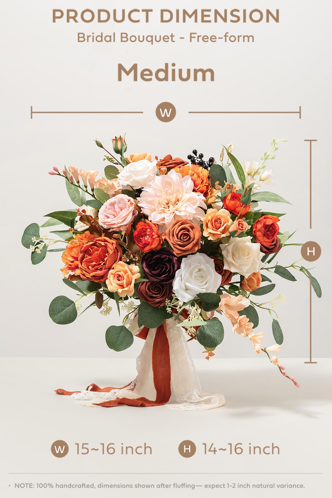 Ling's moment Ling's moment Terracotta Wedding Bouquets for Bride, Burnt Orange Bridal Bouquets for Bride, 15 Inch Free Form Artificial Wedding Flower Bouquet - View 5 of 7