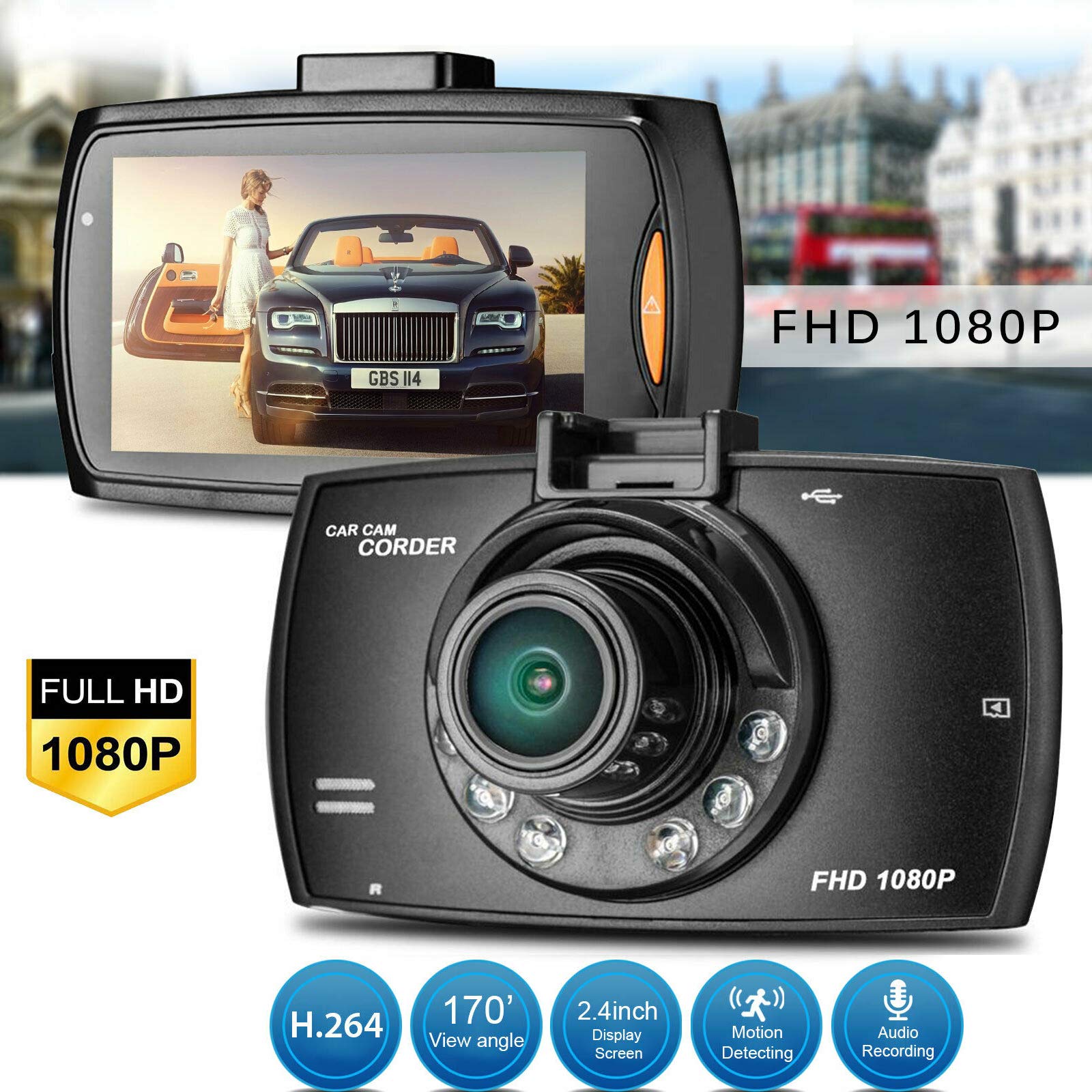 MACHSWON Car Dash Cam Camera Video DVR Recorder Night Vision+G-Sensor 1080P HD 2.4" LCD Car Dash Cam DVR Recorder Night Vision Video Camera G-Sensor - View 2 of 4