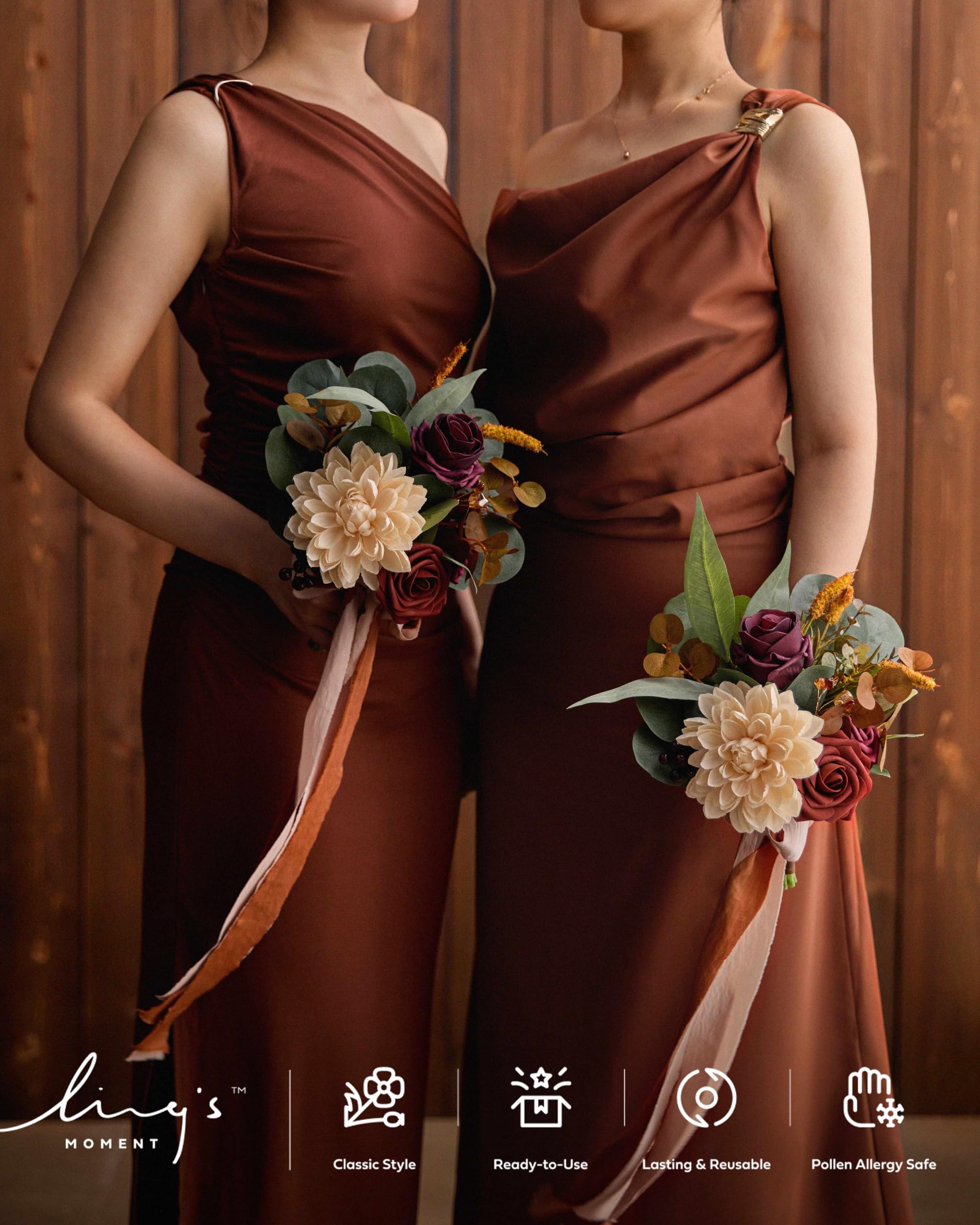 Ling's moment Ling's Moment Artificial Flowers Terracotta Bridesmaid Bouquet Set of 6, Fall Wedding Flowers Bouquets for Bridesmaids, 7 Inch Bridal Bouquets for - View 2 of 6