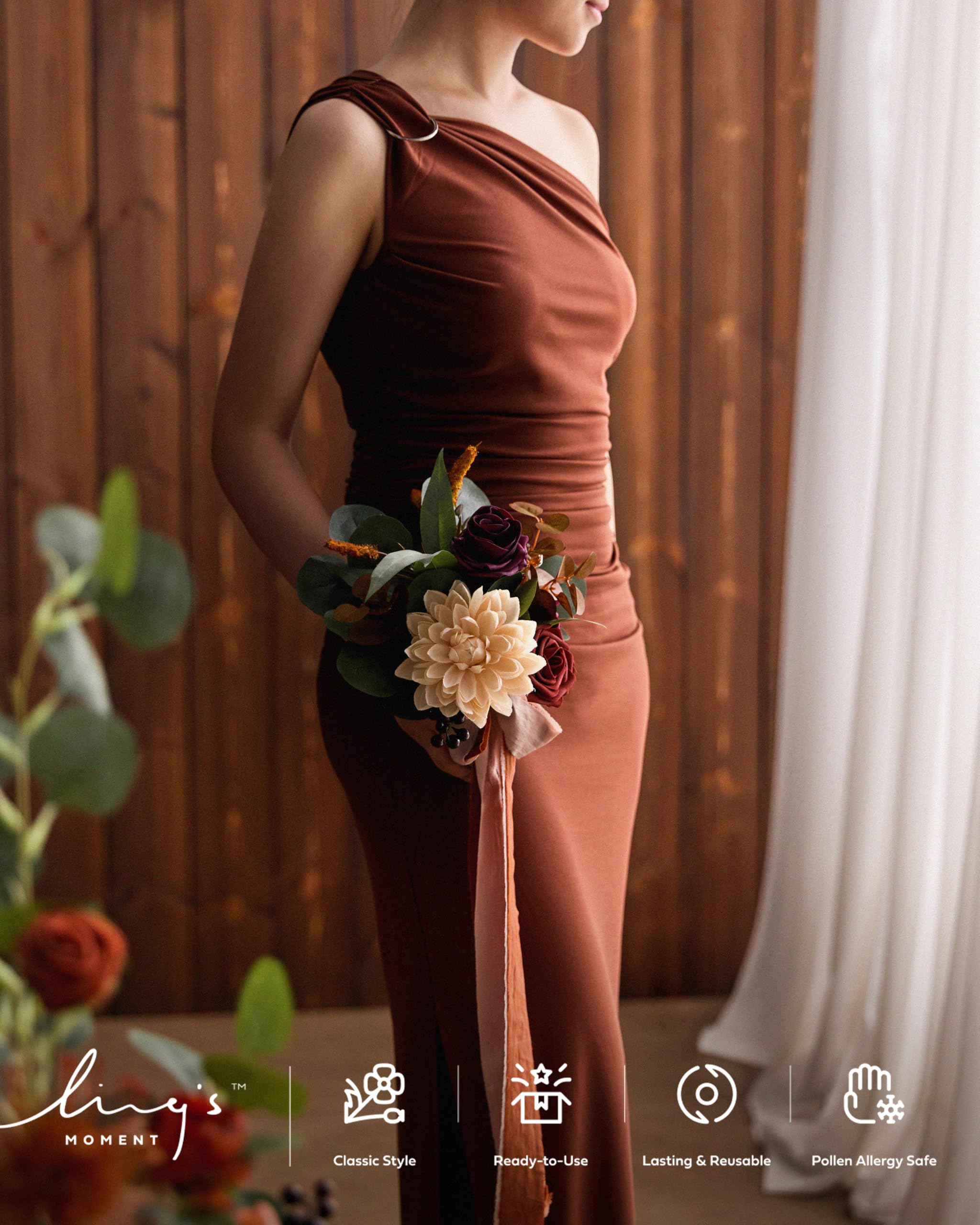 Ling's moment Ling's Moment Artificial Flowers Terracotta Bridesmaid Bouquet Set of 6, Fall Wedding Flowers Bouquets for Bridesmaids, 7 Inch Bridal Bouquets for - View 3 of 6