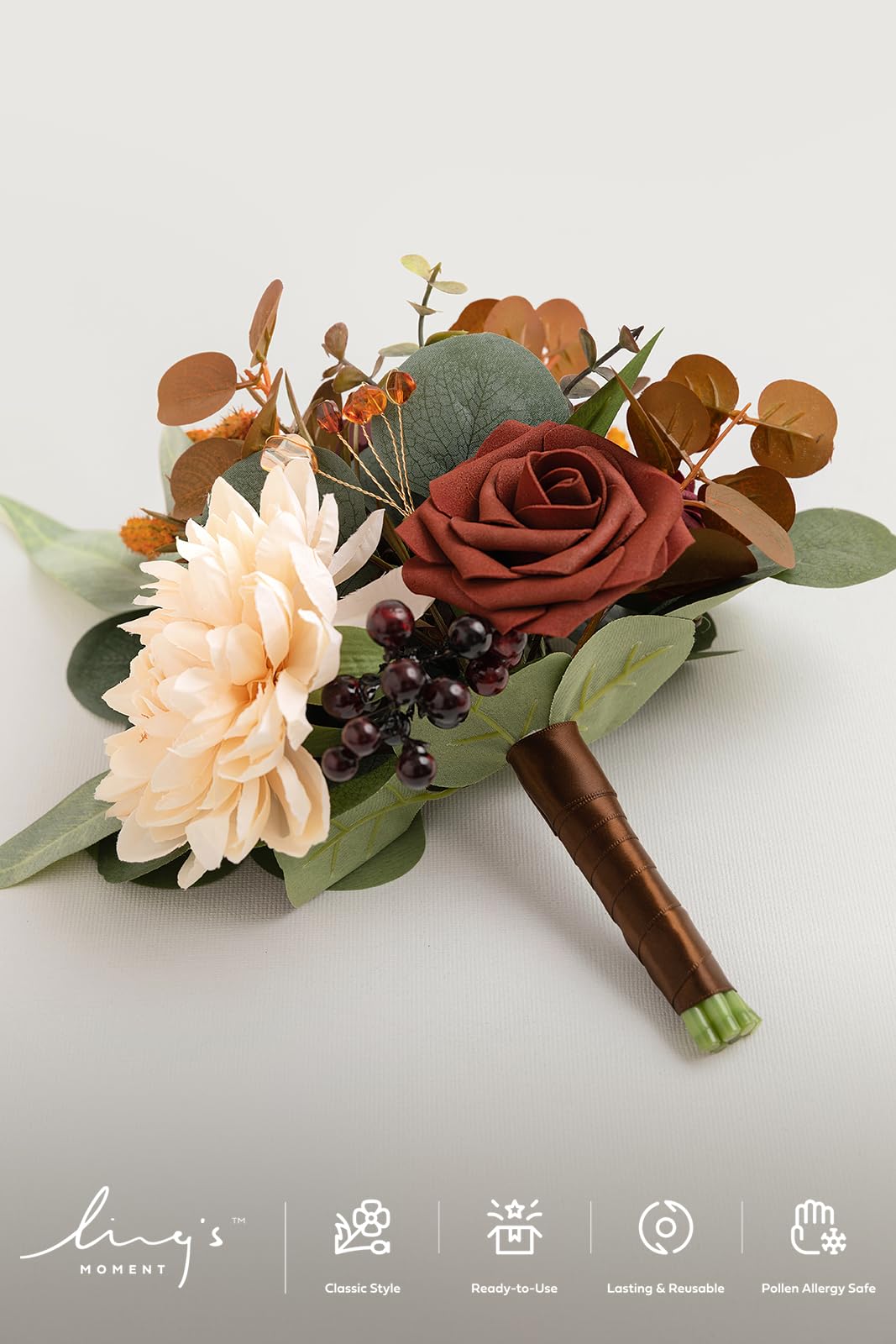 Ling's moment Ling's Moment Artificial Flowers Terracotta Bridesmaid Bouquet Set of 6, Fall Wedding Flowers Bouquets for Bridesmaids, 7 Inch Bridal Bouquets for - View 4 of 6
