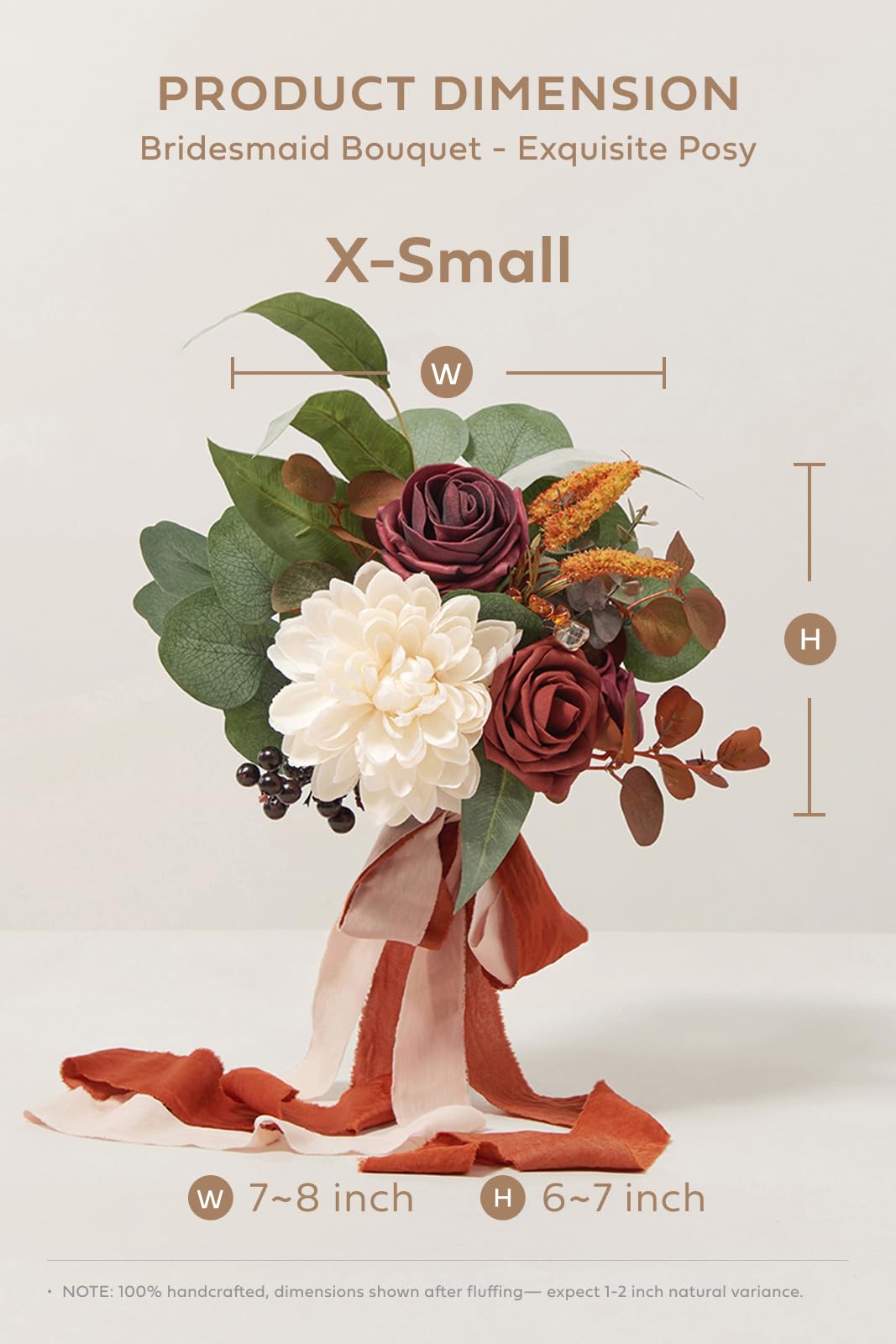 Ling's moment Ling's Moment Artificial Flowers Terracotta Bridesmaid Bouquet Set of 6, Fall Wedding Flowers Bouquets for Bridesmaids, 7 Inch Bridal Bouquets for - View 5 of 6