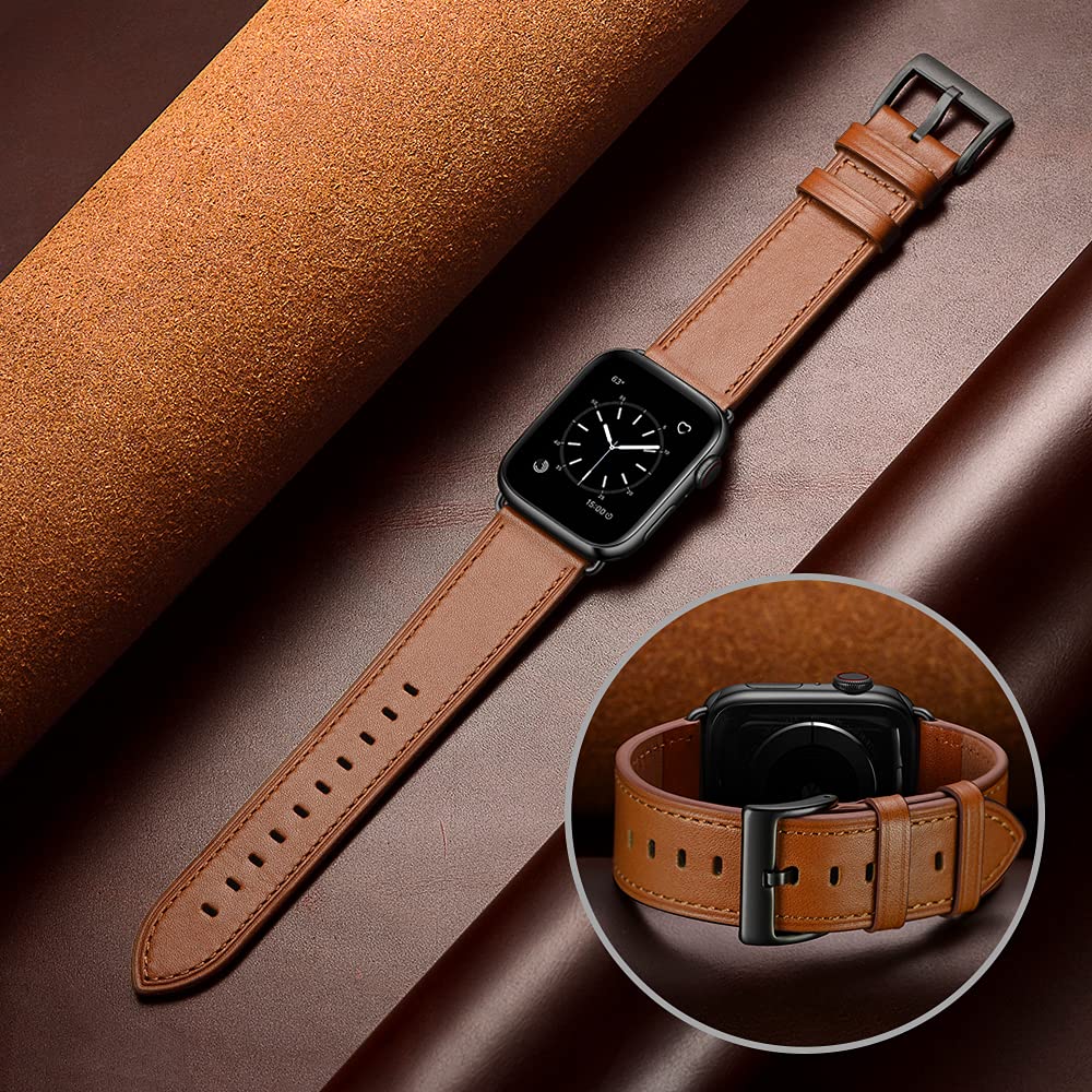 OUHENG OUHENG Leather Bands Compatible with Apple Watch Band 49mm 46mm 45mm 44mm 42mm, Genuine Leather Replacement Strap for iWatch Series 11 10 9 8 7 6 5 4 - View 5 of 9