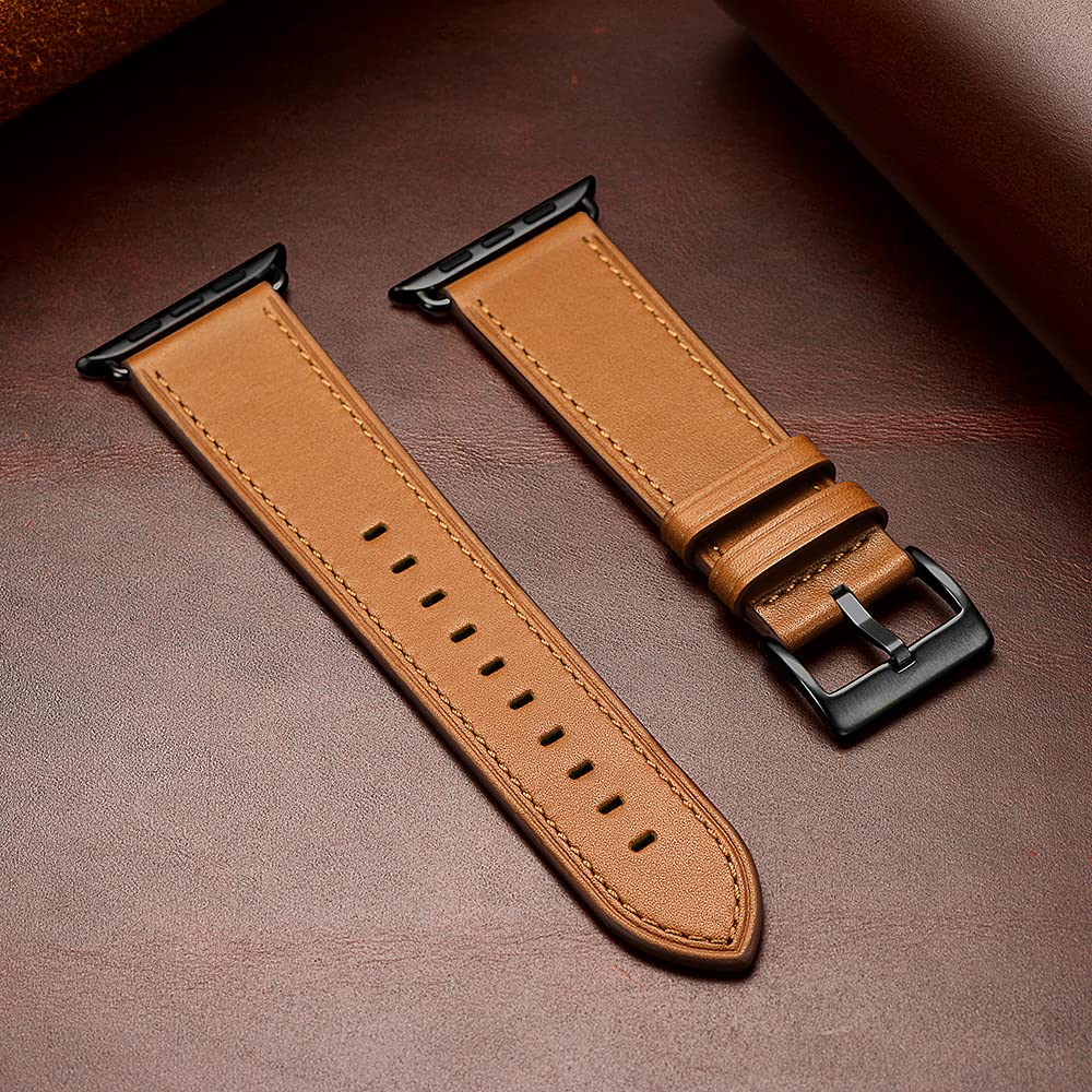 OUHENG OUHENG Leather Bands Compatible with Apple Watch Band 49mm 46mm 45mm 44mm 42mm, Genuine Leather Replacement Strap for iWatch Series 11 10 9 8 7 6 5 4 - View 7 of 9