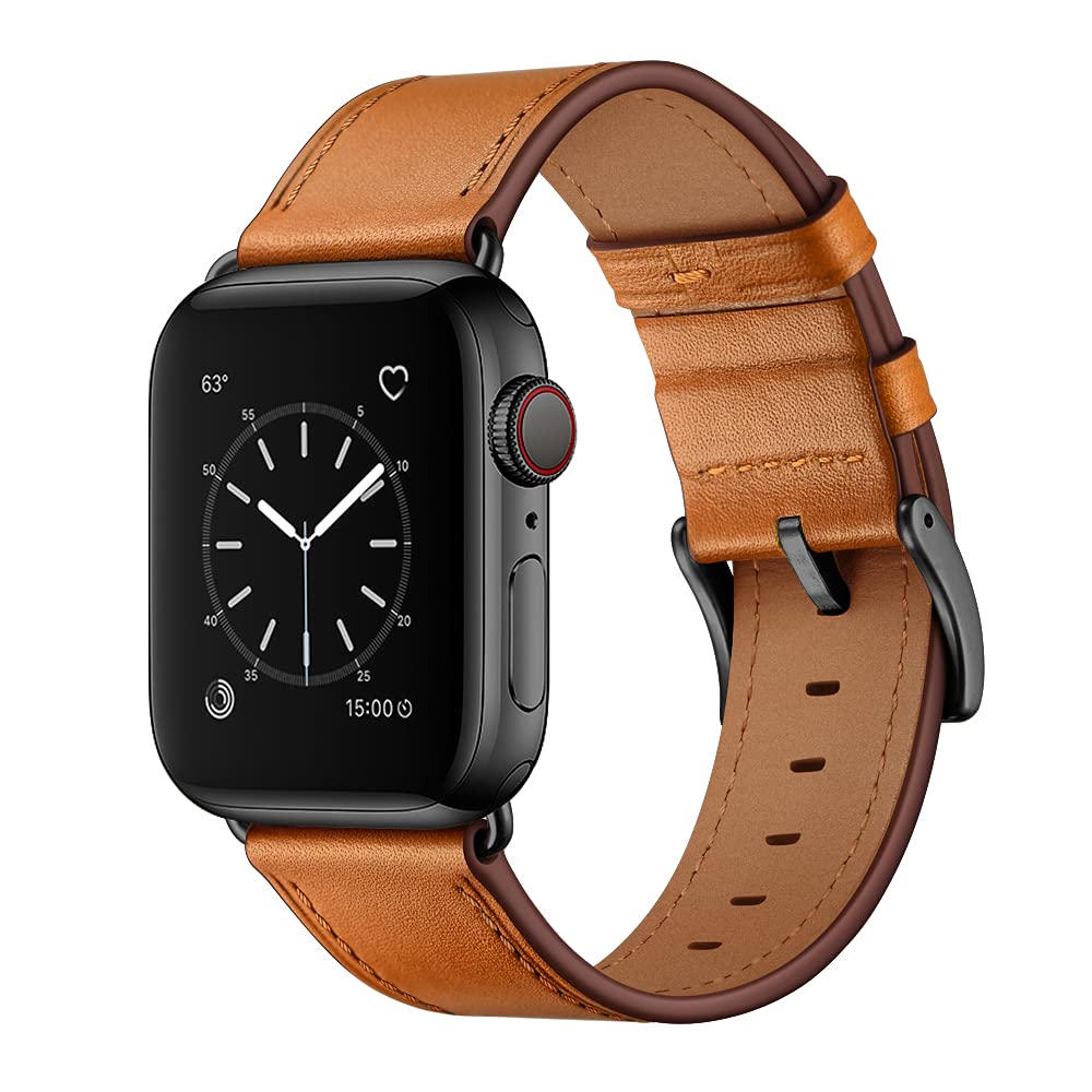 OUHENG OUHENG Leather Bands Compatible with Apple Watch Band 49mm 46mm 45mm 44mm 42mm, Genuine Leather Replacement Strap for iWatch Series 11 10 9 8 7 6 5 4