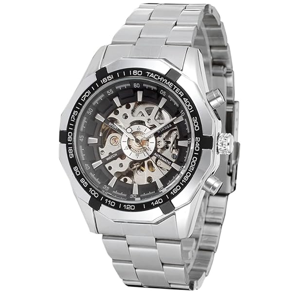 FOR SINING Men's Automatic Waterproof Skeleton Watch - Stylish Stainless Steel Bracelet