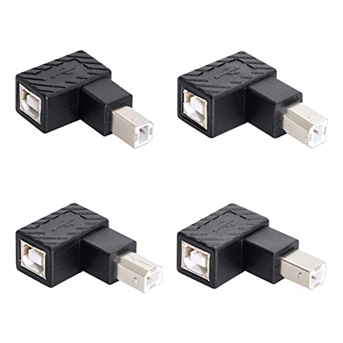 Cablecc 4Pcs USB 2.0 B Type Male to Female Extension Adapter 90 Degree for Disk Scanner Horizontal Vertical Angled