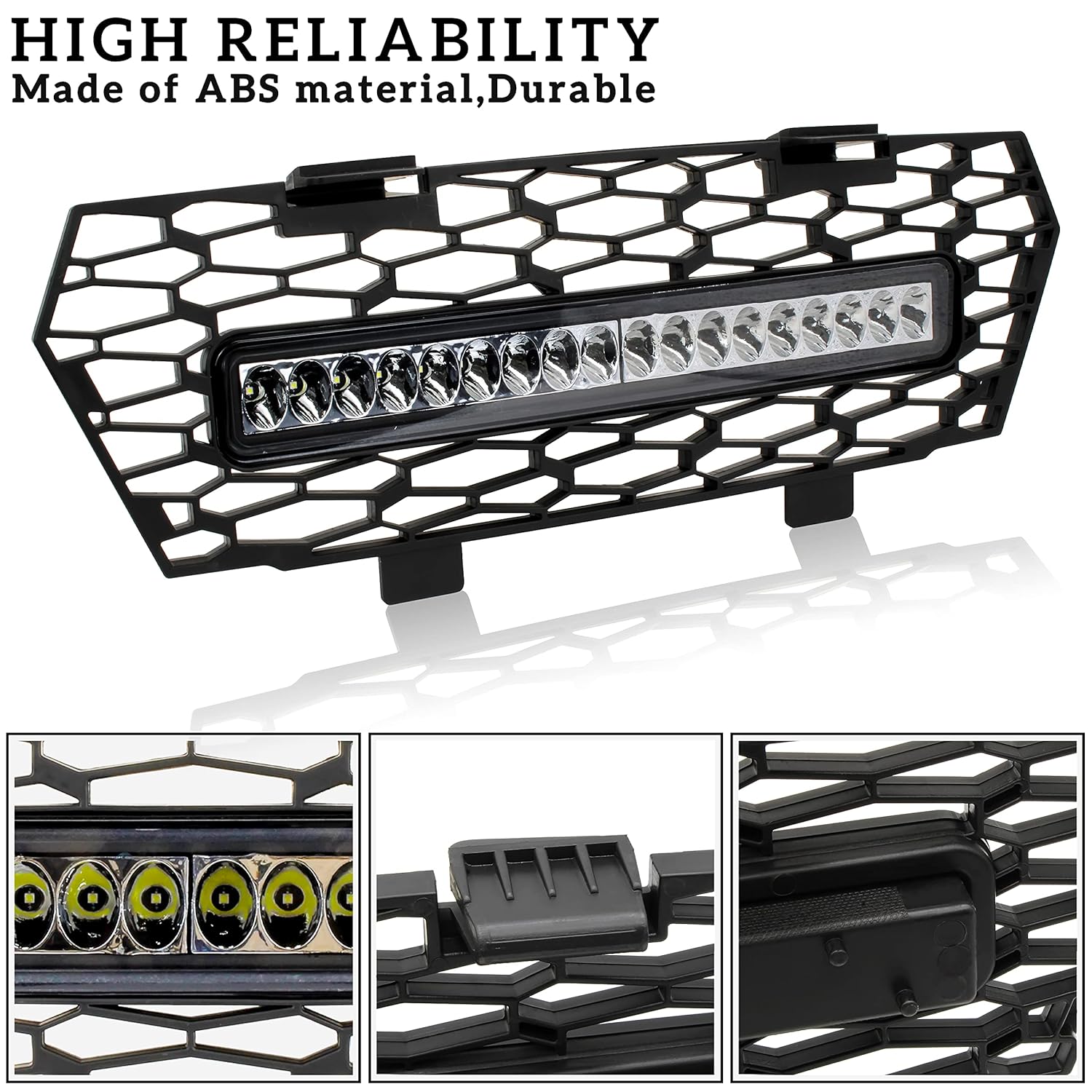 SAUTVS SAUTVS Mesh Grille with LED Spotlight for Polaris General 1000 XP 1000 4 2016-2025 Accessories, Front Mesh Grill with LED Light Bar - View 3 of 7