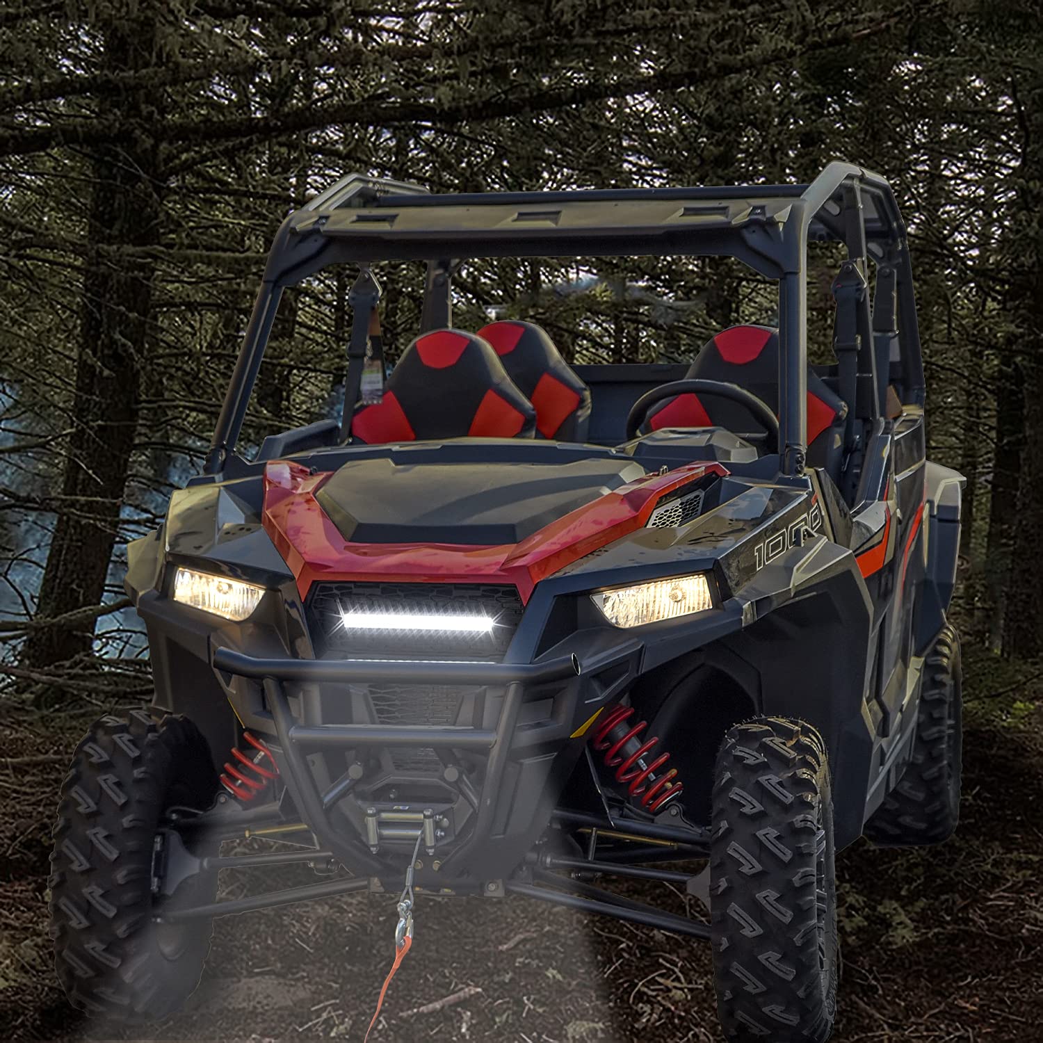 SAUTVS SAUTVS Mesh Grille with LED Spotlight for Polaris General 1000 XP 1000 4 2016-2025 Accessories, Front Mesh Grill with LED Light Bar - View 4 of 7