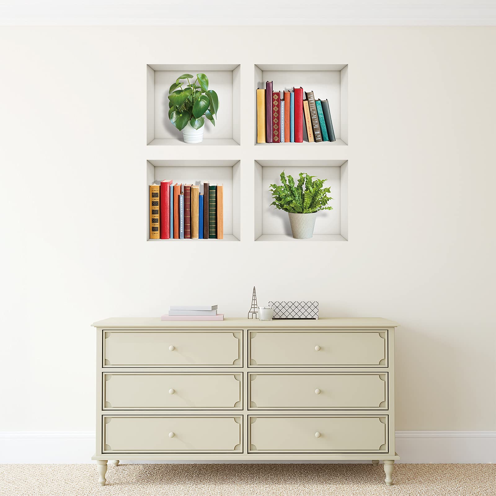 Outus Outus 3D Plants Wall Decals, Removable Wall Stickers, 4 Sheets,Green, Plants, Retro, Vinyl, Wall Decor for Office, Home, Living Room, Bedroom(Set of - View 6 of 7