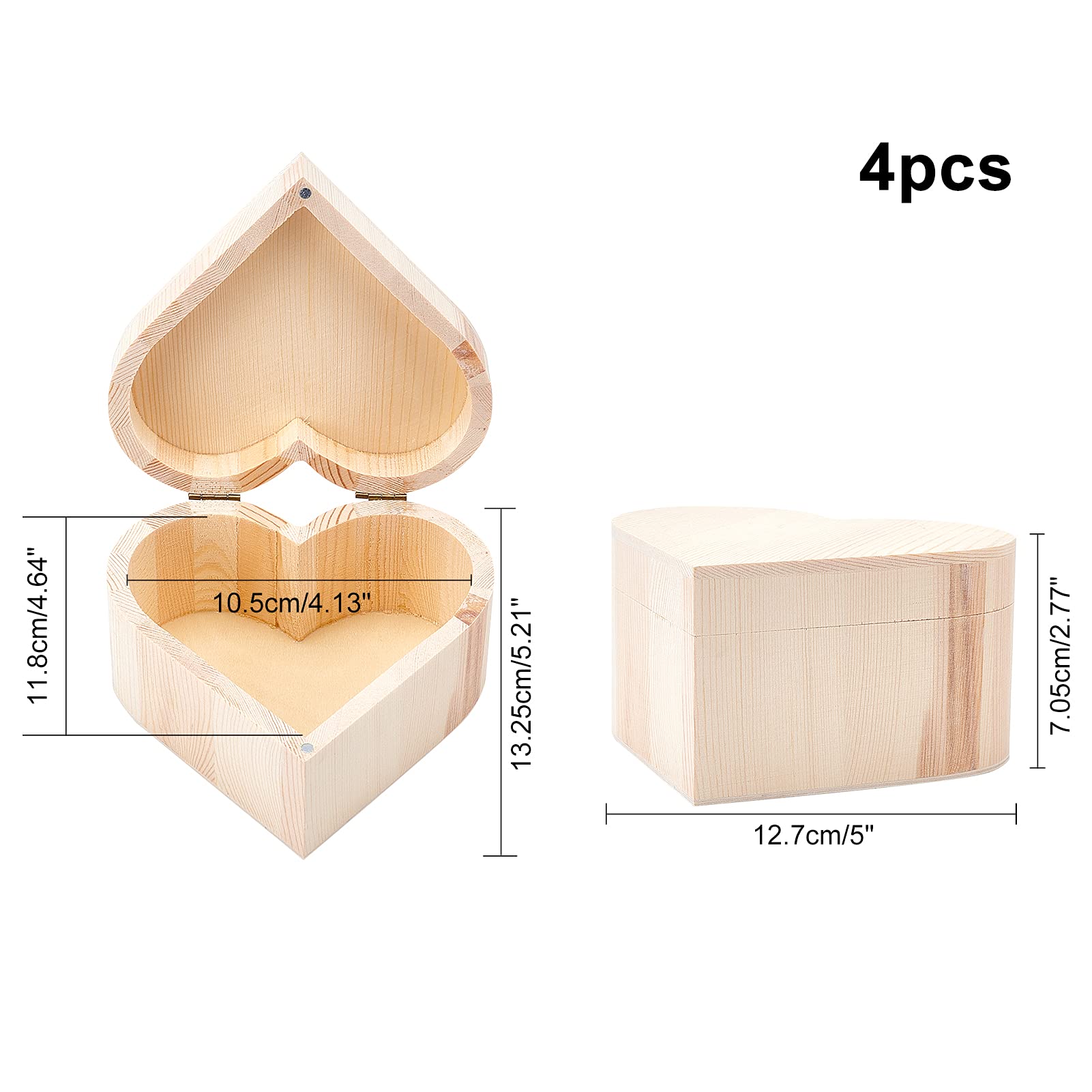 OLYCRAFT OLYCRAFT 4PCS Unfinished Wooden Box 5x5.2 Inch Unpainted Heart-Shaped Box Pine Storage Box Natural Wood Box with Iron Findings Love Gift Box for - View 2 of 7