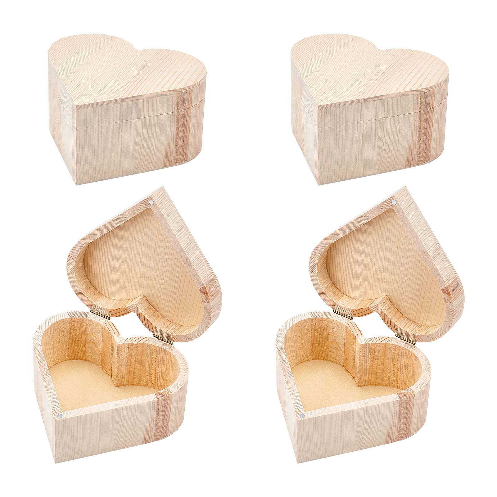 OLYCRAFT OLYCRAFT 4PCS Unfinished Wooden Box 5x5.2 Inch Unpainted Heart-Shaped Box Pine Storage Box Natural Wood Box with Iron Findings Love Gift Box for
