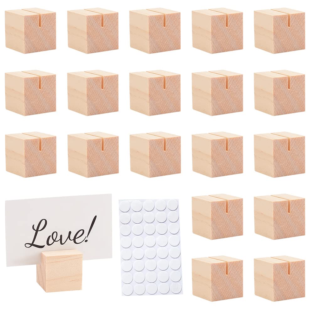 OLYCRAFT 20pcs Wooden Name Card Holder Wooden Table Number Stands Solid Wood Place Card Holders for Name Tags Pictures Reserved Signs Food Labels