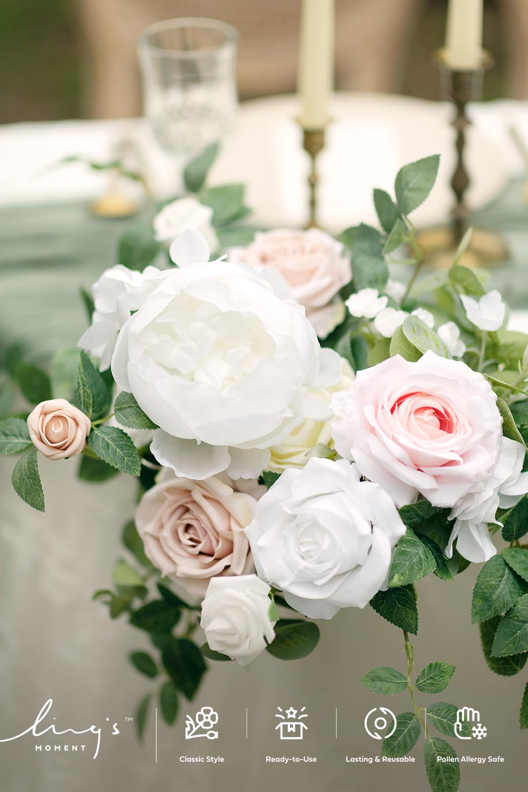 Ling's moment Ling's moment 2PCS White Artificial Flower Garland Floral Swags Centerpieces Wedding Arch Flower Greenery Arrangements for Sweetheart Table Wall - View 2 of 7