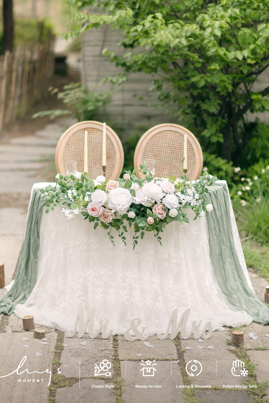 Ling's moment Ling's moment 2PCS White Artificial Flower Garland Floral Swags Centerpieces Wedding Arch Flower Greenery Arrangements for Sweetheart Table Wall - View 4 of 7