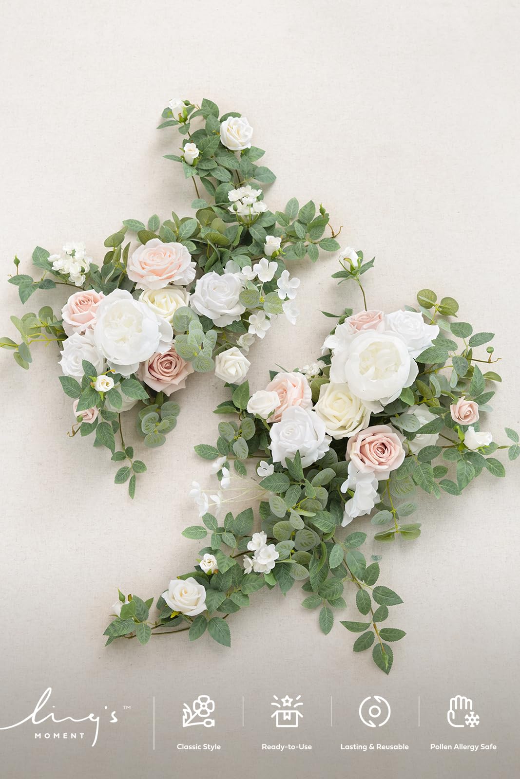 Ling's moment Ling's moment 2PCS White Artificial Flower Garland Floral Swags Centerpieces Wedding Arch Flower Greenery Arrangements for Sweetheart Table Wall - View 7 of 7