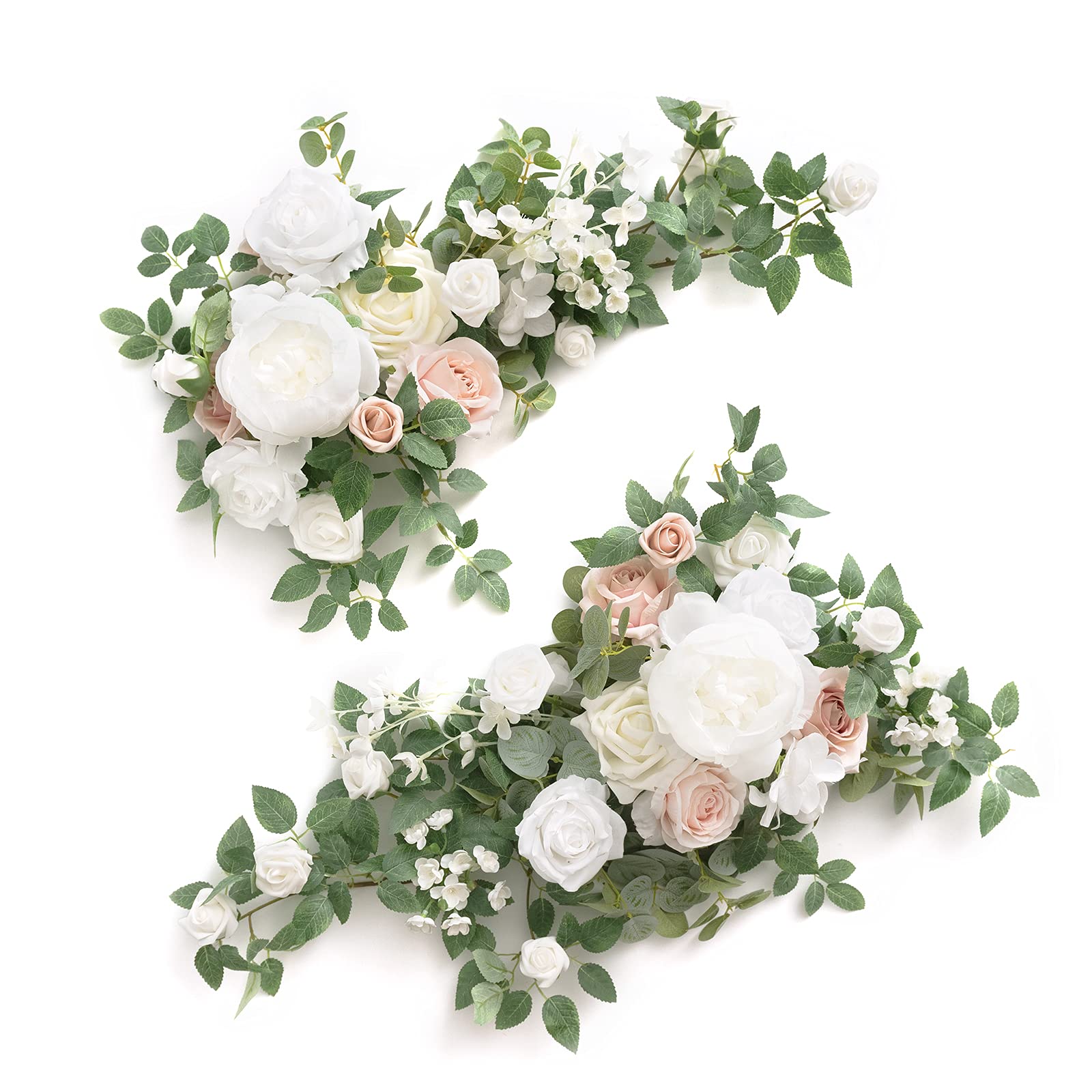 Ling's moment 2PCS White Artificial Flower Garland Floral Swags Centerpieces Wedding Arch Flower Greenery Arrangements for Sweetheart Table Wall