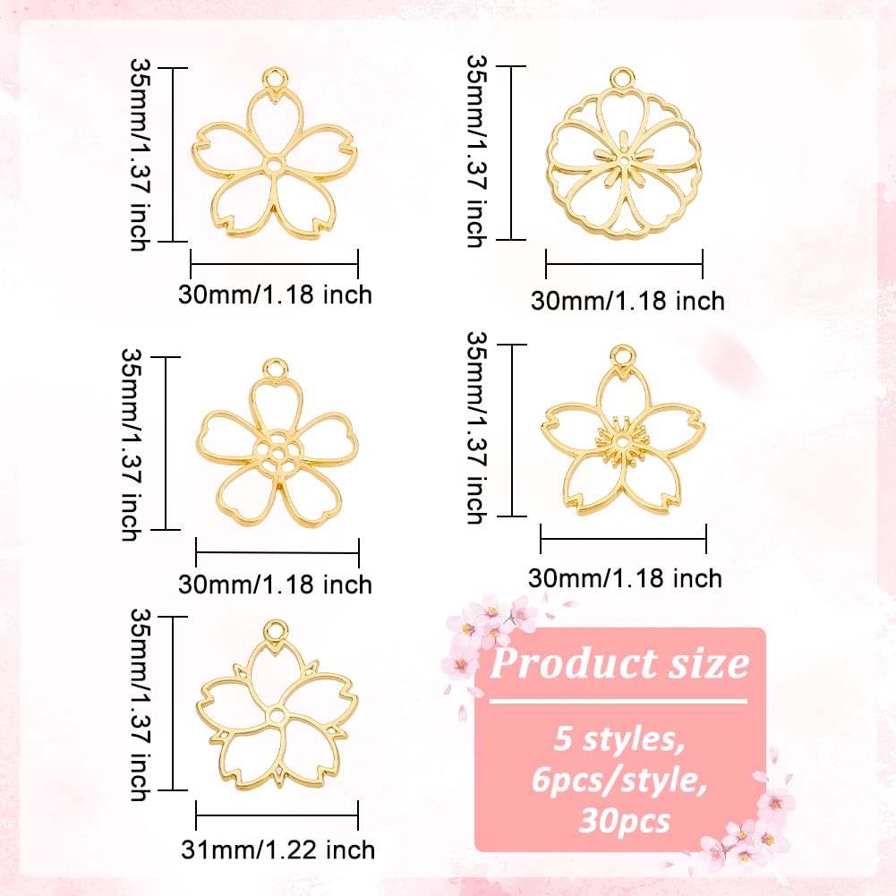 OLYCRAFT OLYCRAFT 30pcs Blossom Open Bezel Pendants Flower Charms 5-Shape Hollow Frame Dangle Charms Making Kits for DIY UV Resin or Pressed Flower Jewelry - View 2 of 7
