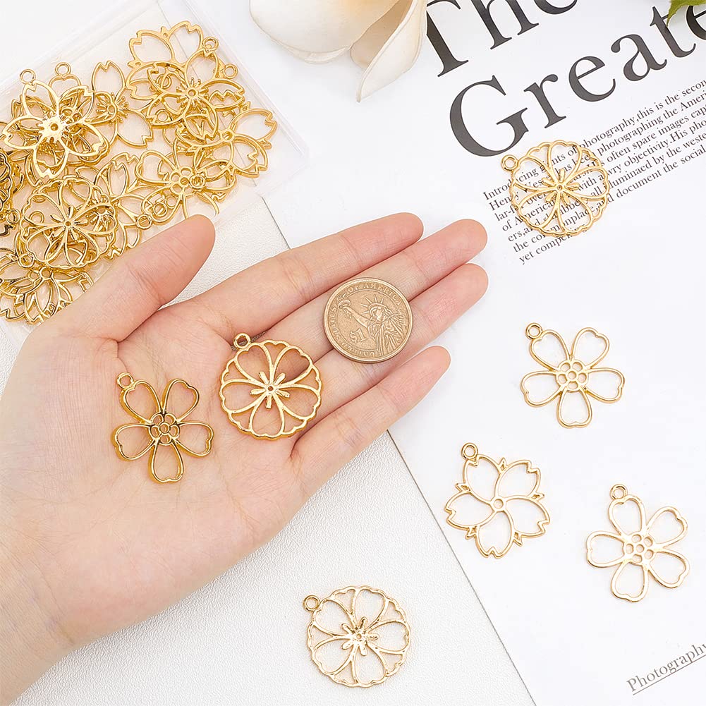 OLYCRAFT OLYCRAFT 30pcs Blossom Open Bezel Pendants Flower Charms 5-Shape Hollow Frame Dangle Charms Making Kits for DIY UV Resin or Pressed Flower Jewelry - View 3 of 7