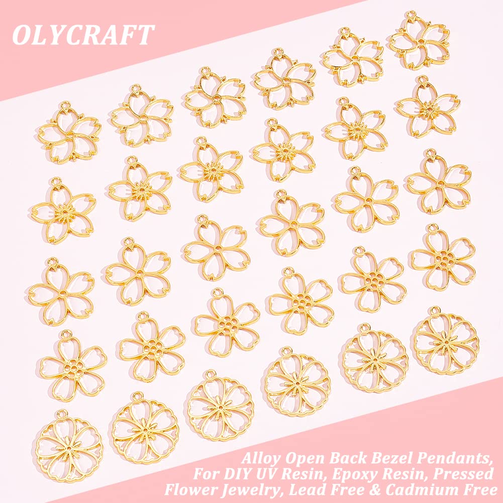 OLYCRAFT OLYCRAFT 30pcs Blossom Open Bezel Pendants Flower Charms 5-Shape Hollow Frame Dangle Charms Making Kits for DIY UV Resin or Pressed Flower Jewelry - View 4 of 7