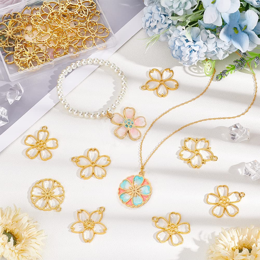 OLYCRAFT OLYCRAFT 30pcs Blossom Open Bezel Pendants Flower Charms 5-Shape Hollow Frame Dangle Charms Making Kits for DIY UV Resin or Pressed Flower Jewelry - View 6 of 7