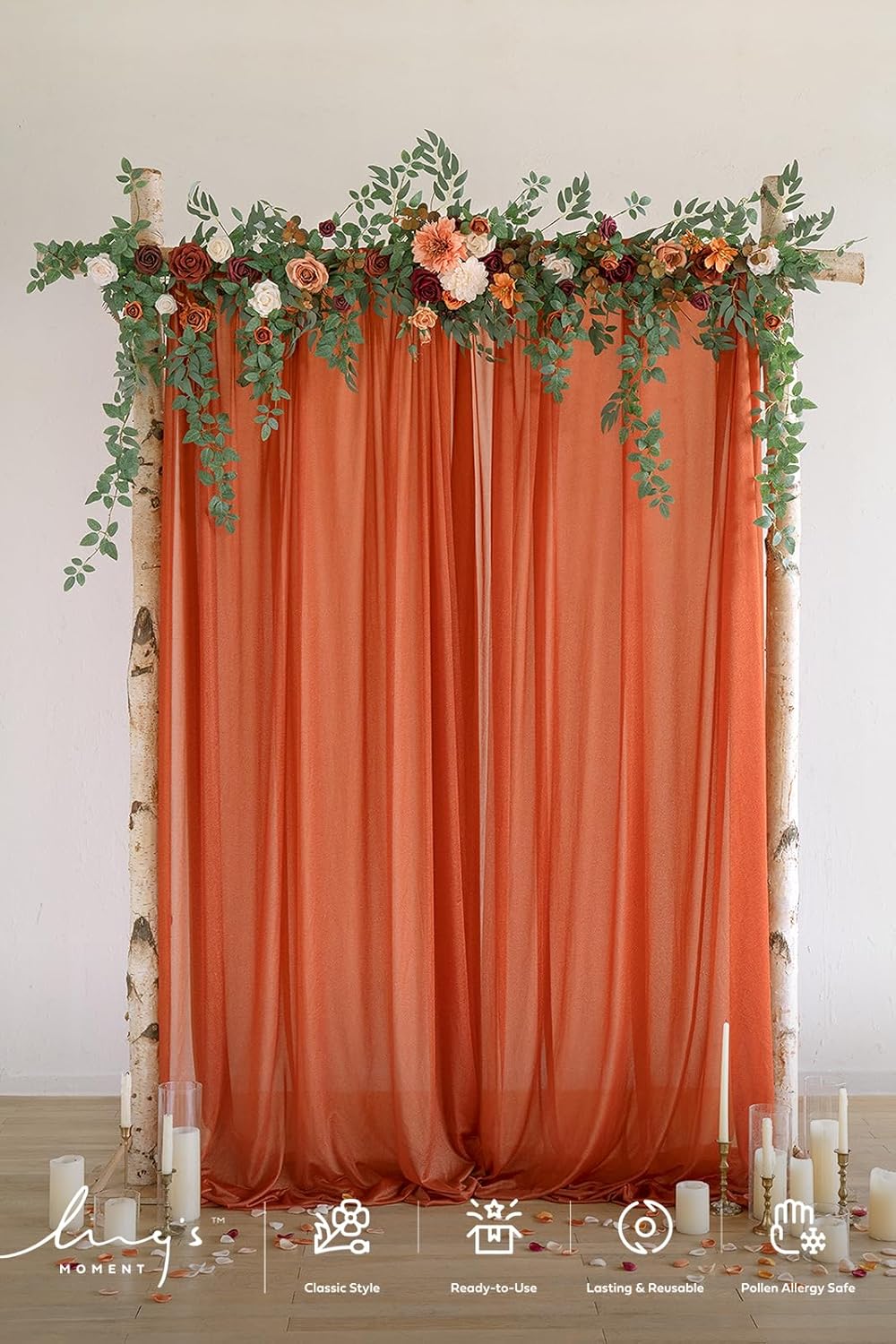 Ling's moment Ling's Moment 6.5FT Backdrop Flower Garland Decorations, Fall Artificial Wedding Arch Flowers, Orange Ceremony Reception Hanging Eucalyptus Rose - View 2 of 6