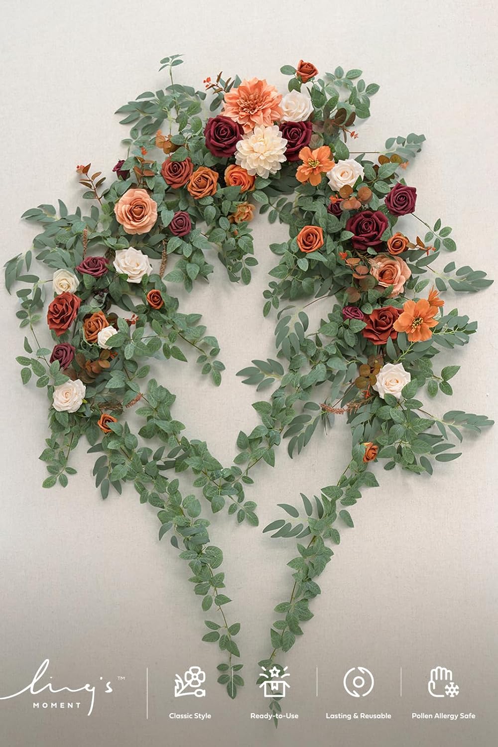 Ling's moment Ling's Moment 6.5FT Backdrop Flower Garland Decorations, Fall Artificial Wedding Arch Flowers, Orange Ceremony Reception Hanging Eucalyptus Rose - View 6 of 6