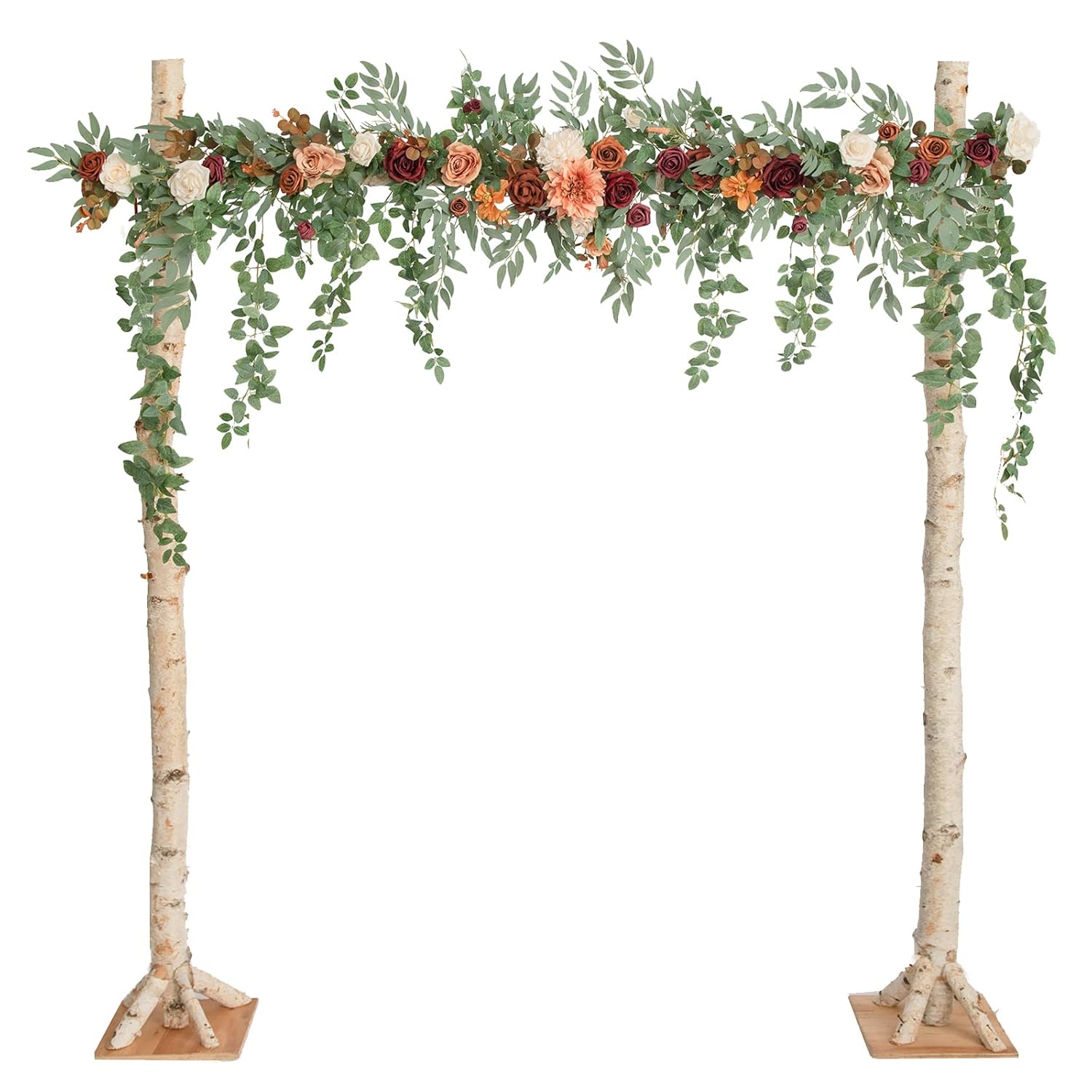 Ling's Moment 6.5FT Backdrop Flower Garland Decorations, Fall Artificial Wedding Arch Flowers, Orange Ceremony Reception Hanging Eucalyptus Rose