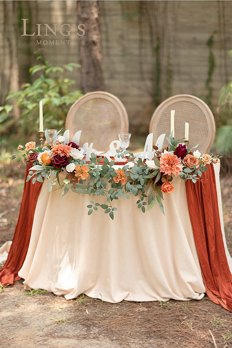 Ling's moment Ling's moment 2Pcs Terracotta Artificial Flower Garland Floral Swags Centerpieces Burnt Orange Wedding Arch Flower Greenery Arrangements for - View 2 of 5