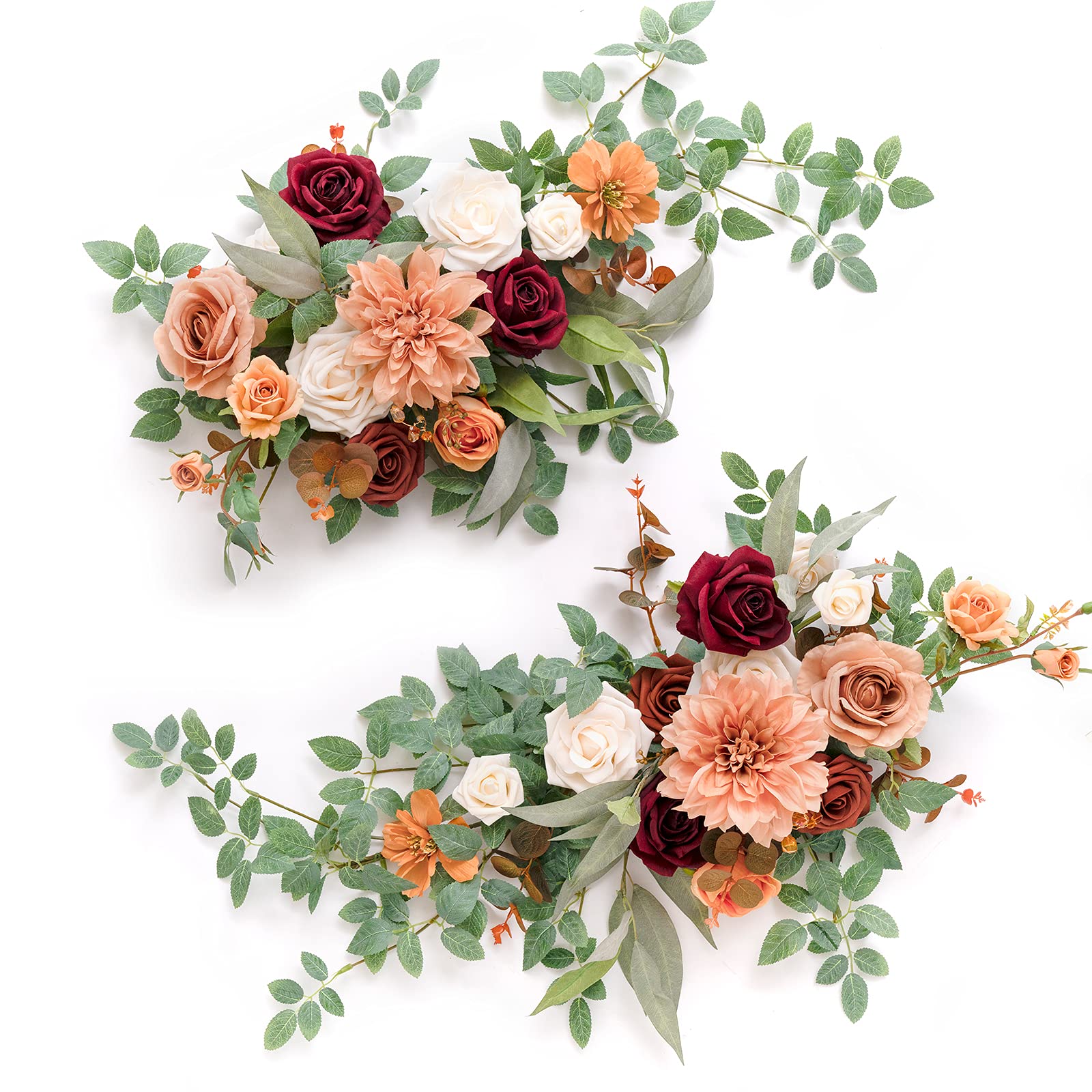 Ling's moment 2Pcs Terracotta Artificial Flower Garland Floral Swags Centerpieces Burnt Orange Wedding Arch Flower Greenery Arrangements for
