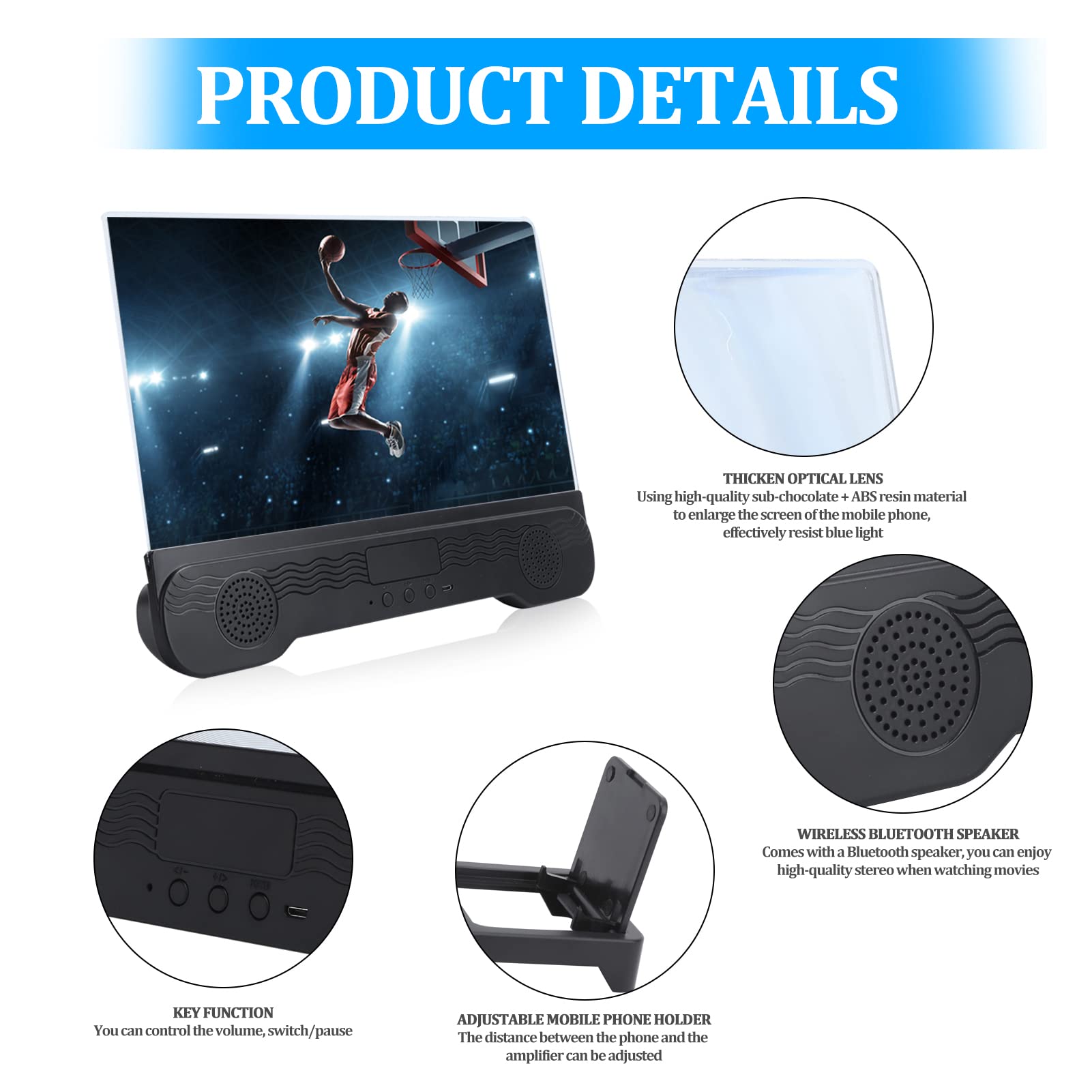 EBTOOLS 14 Inch Phone Screen Magnifier, HD Mobile Phone Screen Amplifier with Bluetooth Speaker, Desktop Portable Phone Enlarger - View 6 of 9