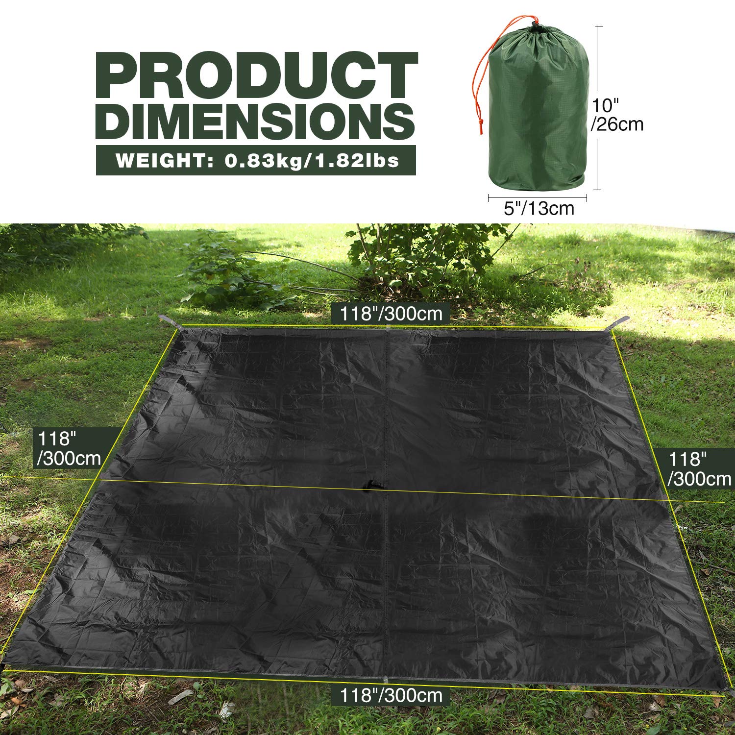 REDCAMP REDCAMP Waterproof Camping Tarp, 4 in 1 Multifunctional Tent Footprint for Camping, Hiking, Backpacking, Lightweight and Compact (150" X138") - View 4 of 7