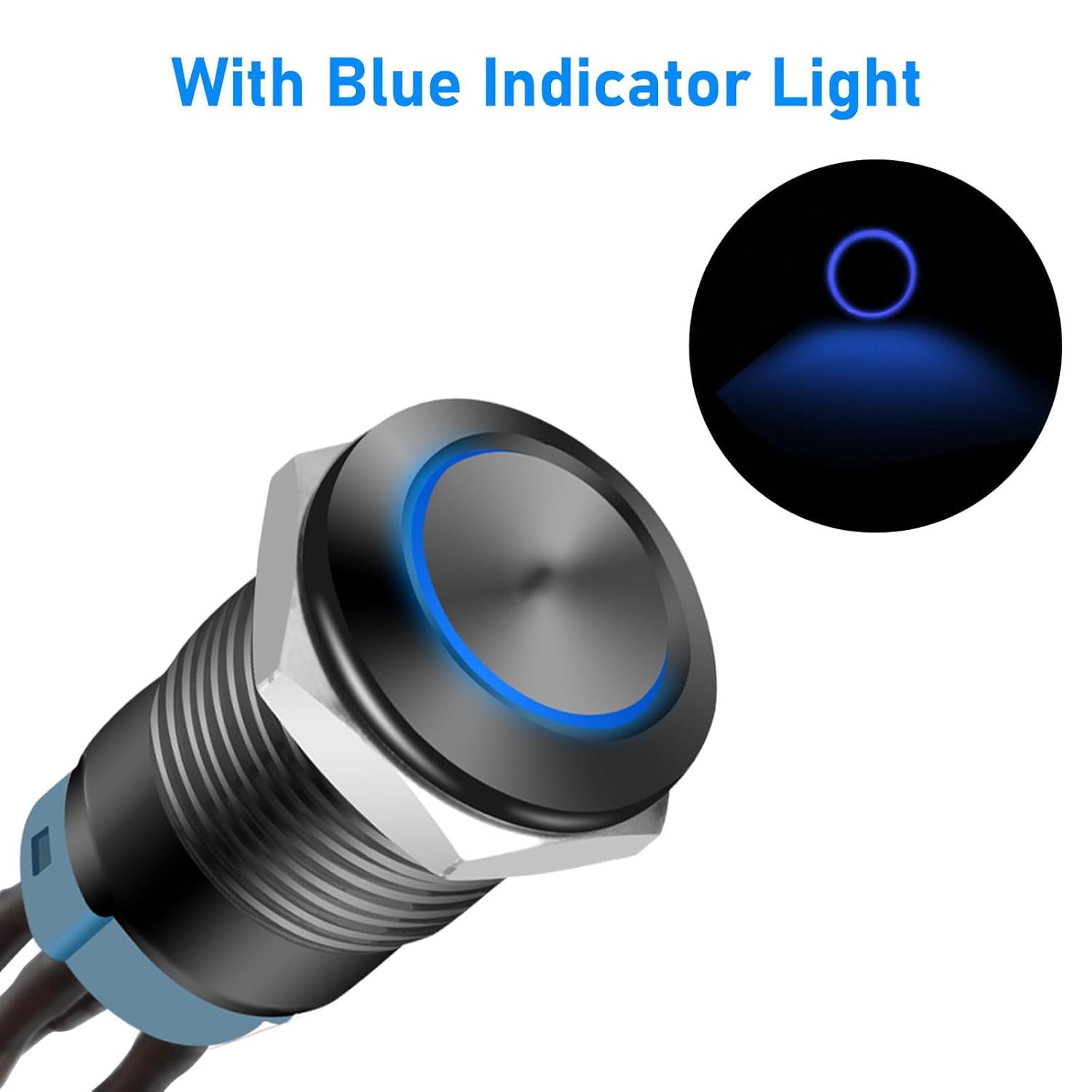 Linkstyle Linkstyle 5Pcs 12mm Latching Push Button Switch, Waterproof SPDT ON Off Self-Locking Switch Metal with Pre-Wired and LED for Boat Car - View 4 of 7