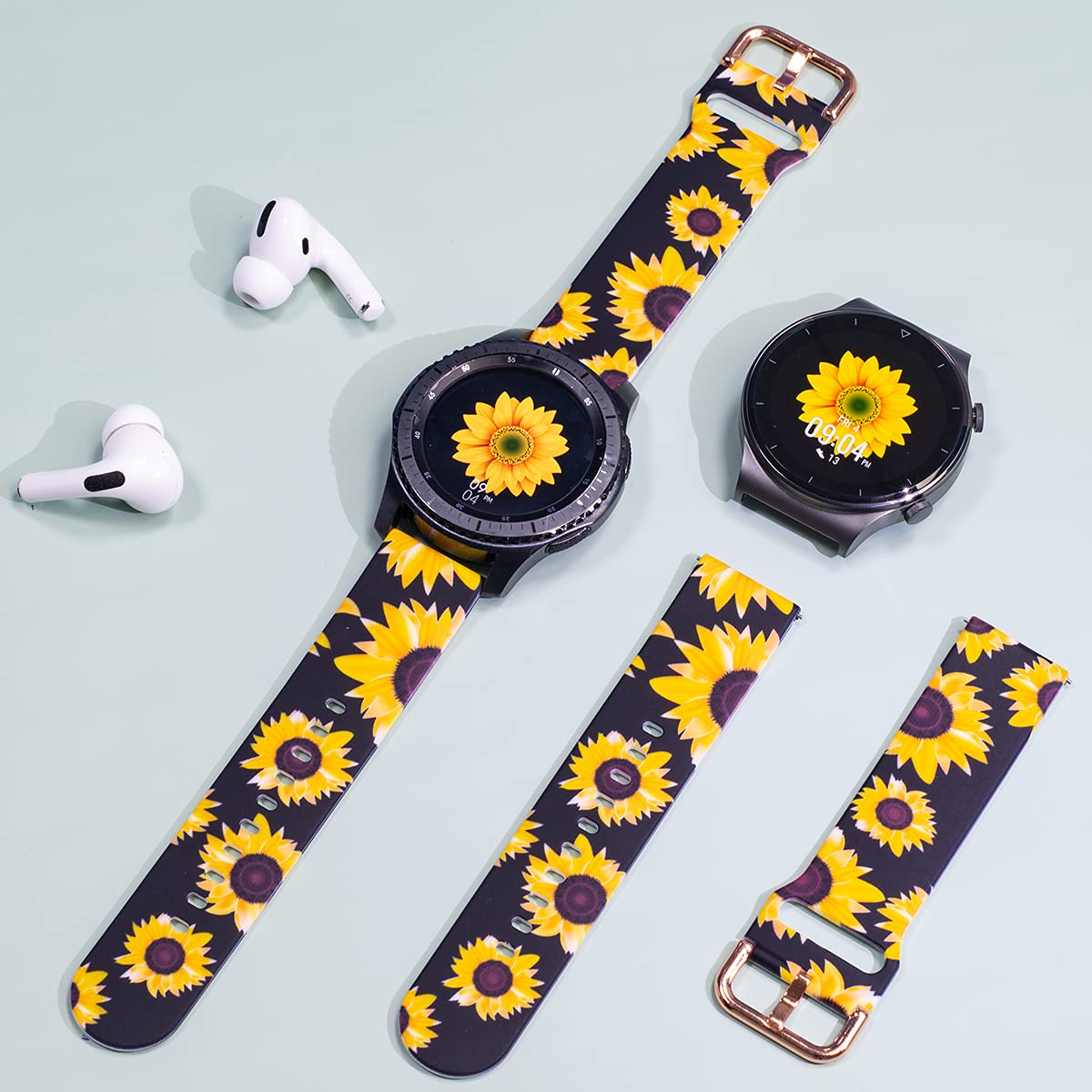 TOOLAIK TOOLAIK 22mm Premium Silicone Watch Band for Samsung Galaxy Watch, Black Sunflowers - View 3 of 9
