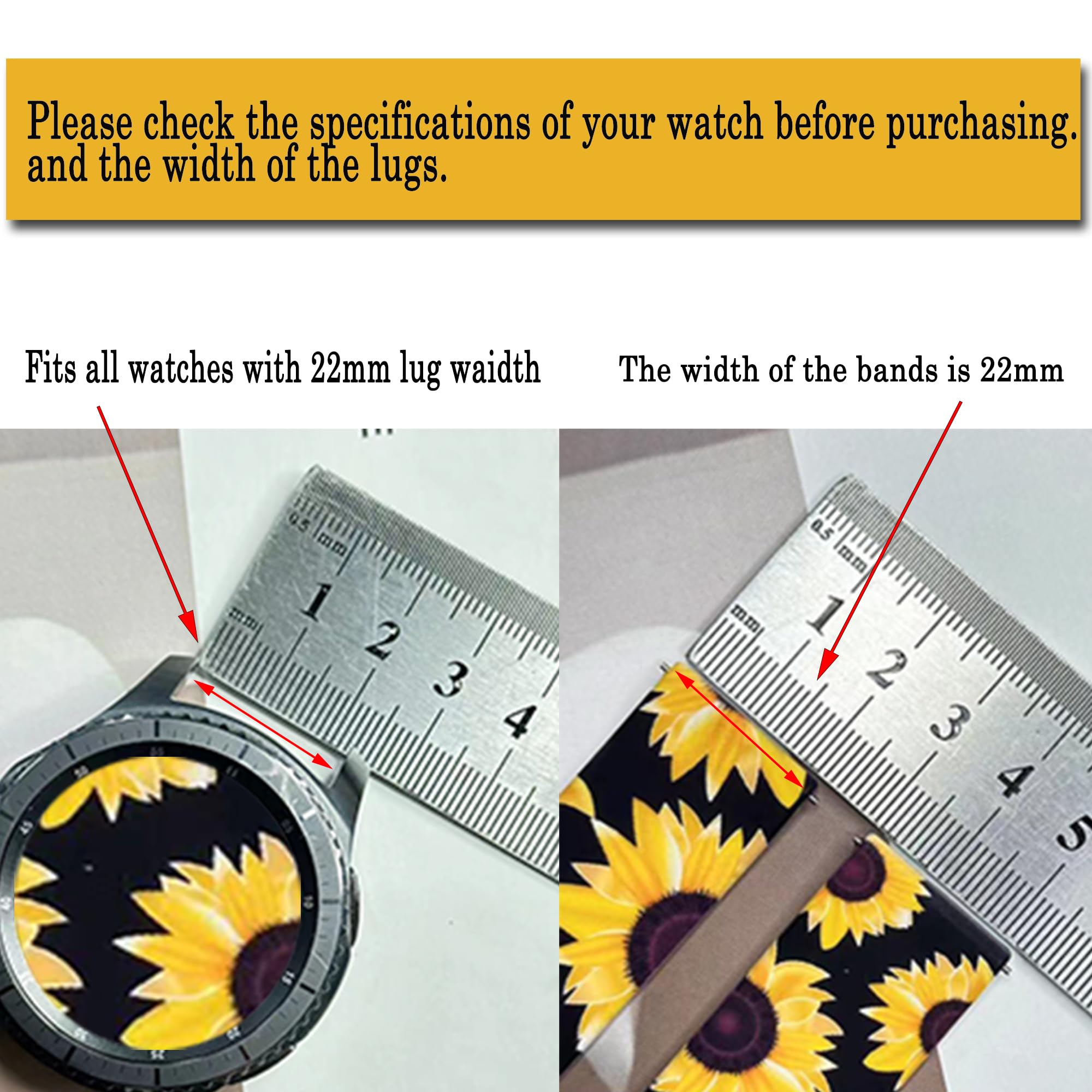 TOOLAIK TOOLAIK 22mm Premium Silicone Watch Band for Samsung Galaxy Watch, Black Sunflowers - View 4 of 9