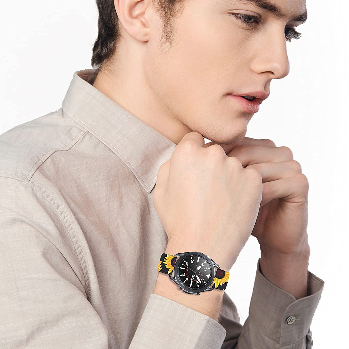 TOOLAIK TOOLAIK 22mm Premium Silicone Watch Band for Samsung Galaxy Watch, Black Sunflowers - View 7 of 9