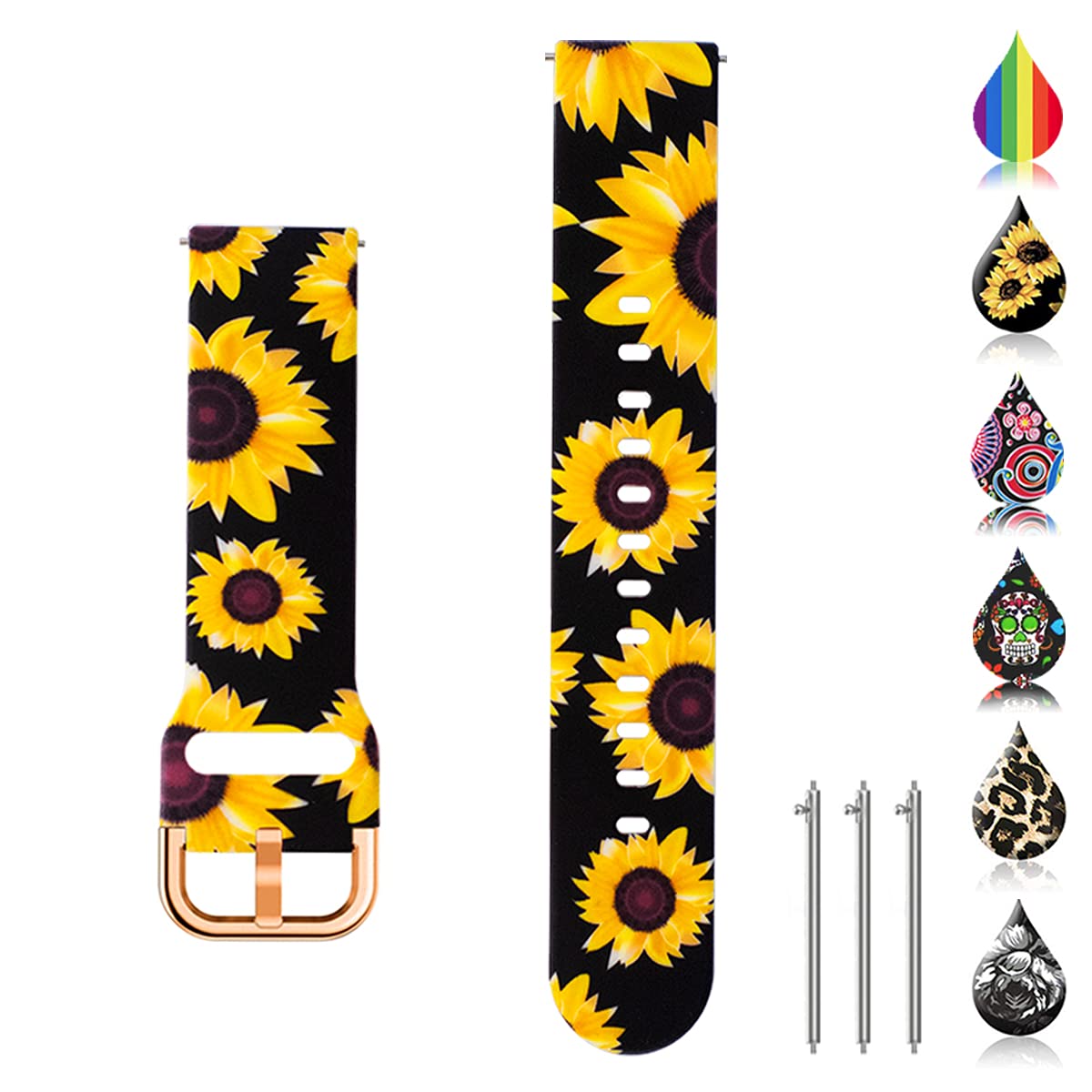 TOOLAIK TOOLAIK 22mm Premium Silicone Watch Band for Samsung Galaxy Watch, Black Sunflowers - View 8 of 9