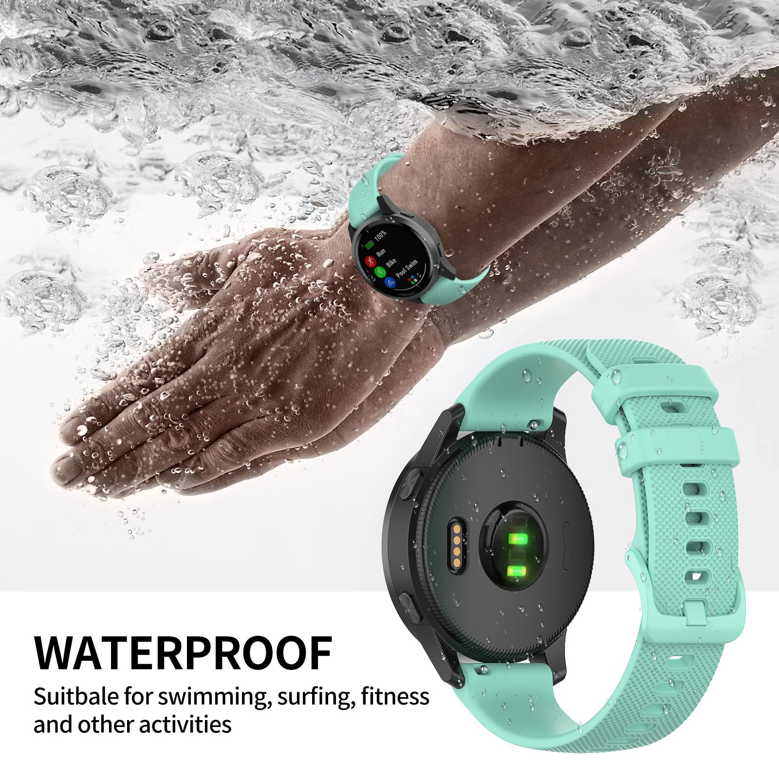 RuenTech Bands Compatible with Garmin Venu Venu Sq Venu Sq Music Band Silicone Quick Release Straps 20MM Replacement Wristband (Black Teal Pink White Gray) - View 5 of 7