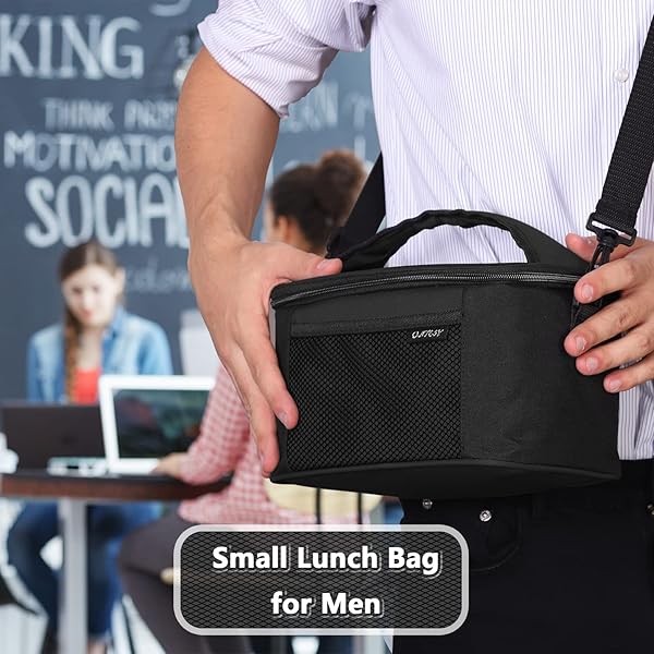 ONTESY ONTESY Small Lunch Bag Thermal Insulated Reusable Leakproof Cooler for Kids and Adults Adjustable Strap for Work School Picnic 7.2L Black - View 4 of 7