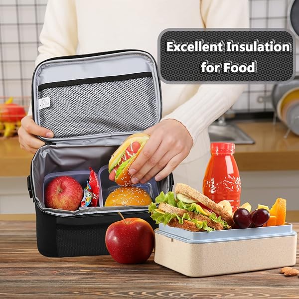 ONTESY ONTESY Small Lunch Bag Thermal Insulated Reusable Leakproof Cooler for Kids and Adults Adjustable Strap for Work School Picnic 7.2L Black - View 6 of 7