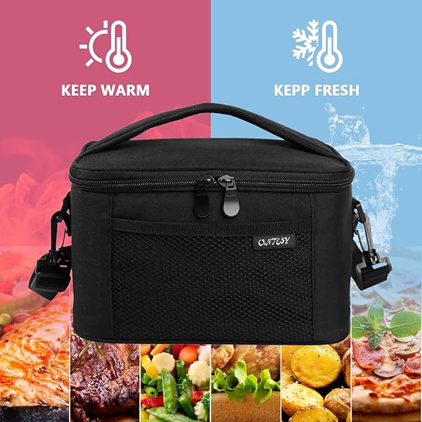 ONTESY ONTESY Small Lunch Bag Thermal Insulated Reusable Leakproof Cooler for Kids and Adults Adjustable Strap for Work School Picnic 7.2L Black - View 7 of 7