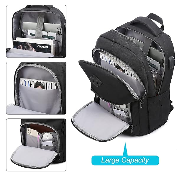 LOVEVOOK LOVEVOOK Black School Backpack for Women and Men Lightweight 15.6 Inch Laptop Compartment Bookbag for College and High School - View 4 of 7