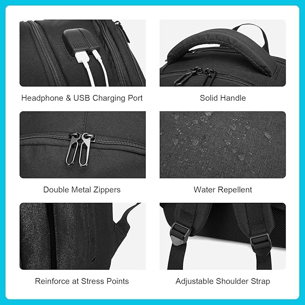 LOVEVOOK LOVEVOOK Black School Backpack for Women and Men Lightweight 15.6 Inch Laptop Compartment Bookbag for College and High School - View 6 of 7