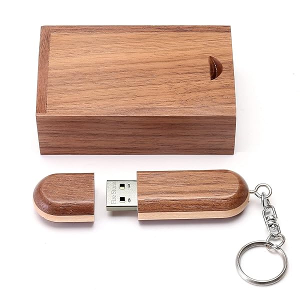 Fire Stone USB 2.0 Flash Drive 64GB Two-Color Wood Memory Stick with Wooden Box Tan