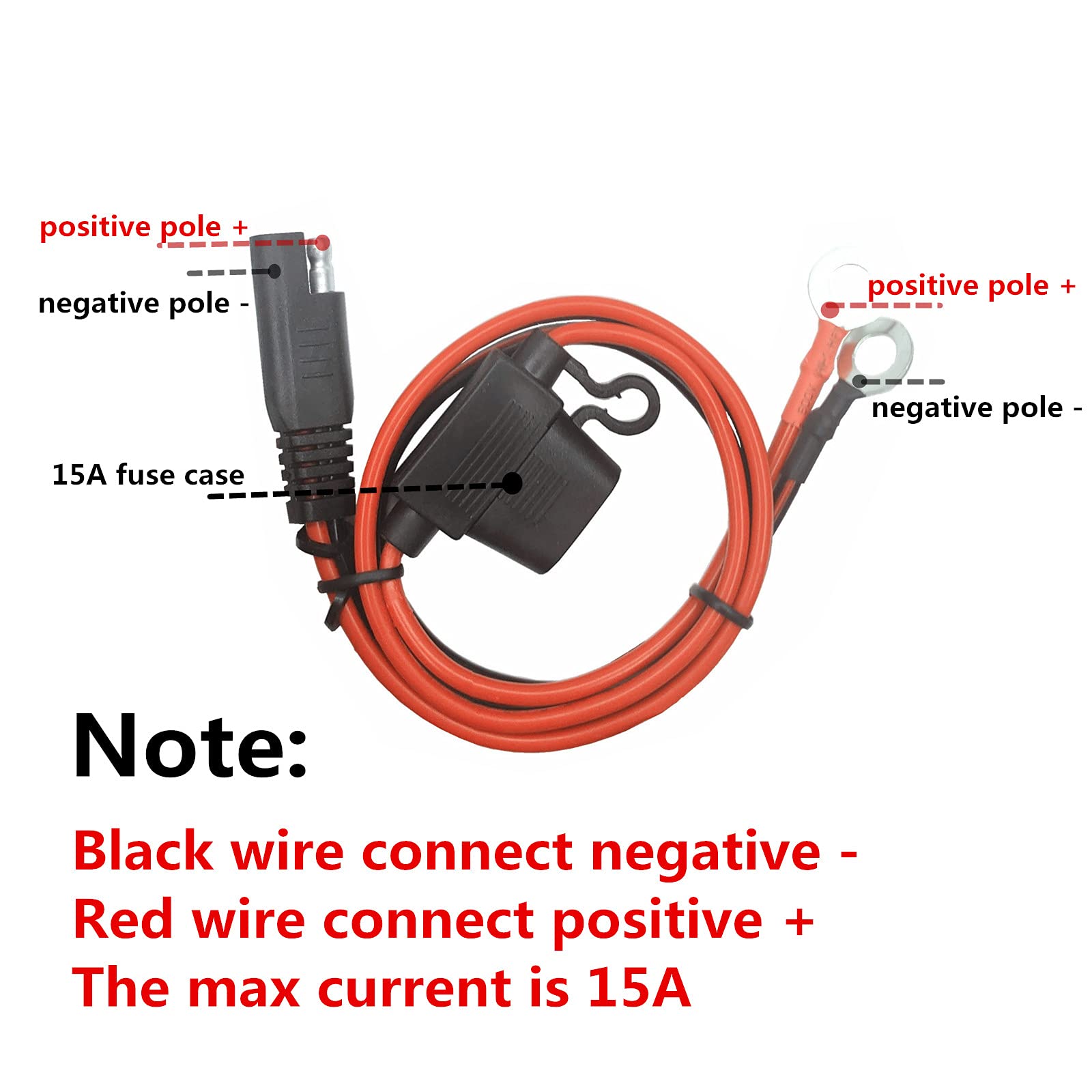 AEISVIK AEISVIK O Ring Terminal Cable - 2FT SAE Connector, SAE Plug to Battery Charger Cord, Solar Panel Cord Ring Terminal Harness Extension Adapter 2 Pin - View 3 of 9