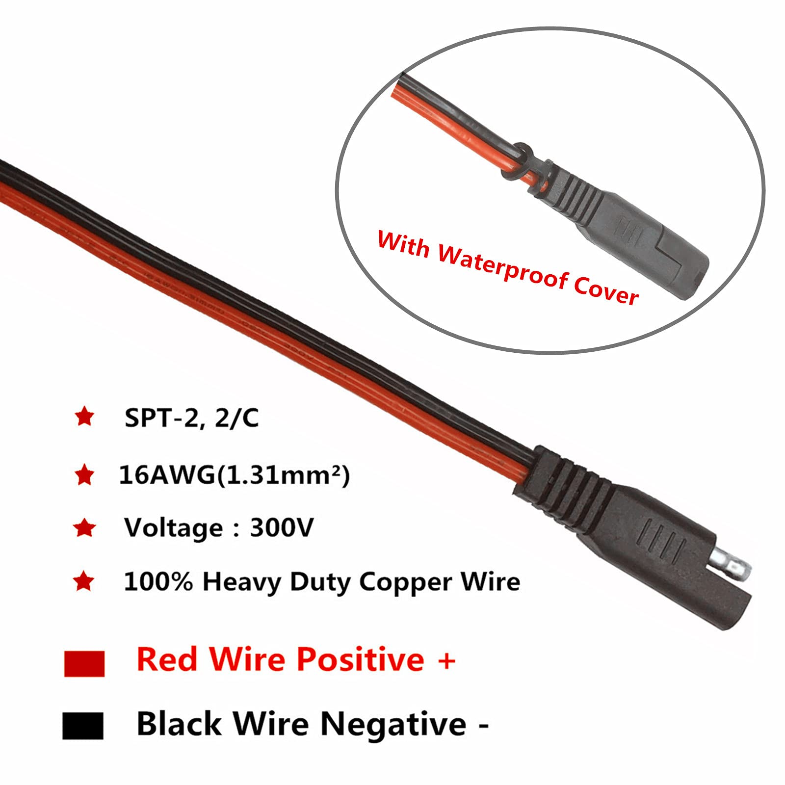 AEISVIK AEISVIK O Ring Terminal Cable - 2FT SAE Connector, SAE Plug to Battery Charger Cord, Solar Panel Cord Ring Terminal Harness Extension Adapter 2 Pin - View 4 of 9