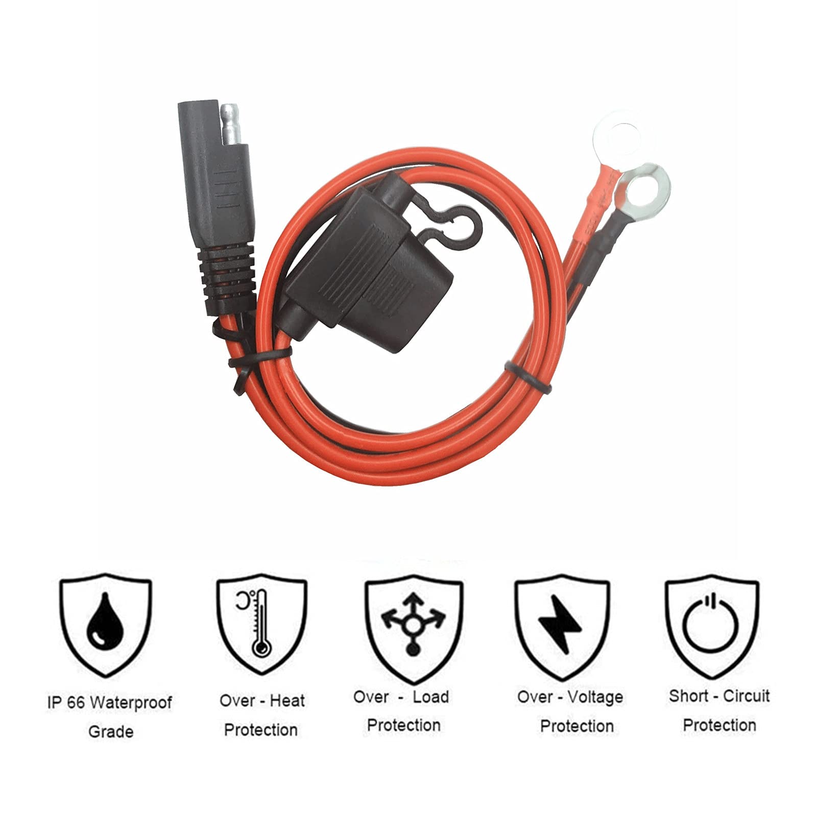 AEISVIK AEISVIK O Ring Terminal Cable - 2FT SAE Connector, SAE Plug to Battery Charger Cord, Solar Panel Cord Ring Terminal Harness Extension Adapter 2 Pin - View 7 of 9