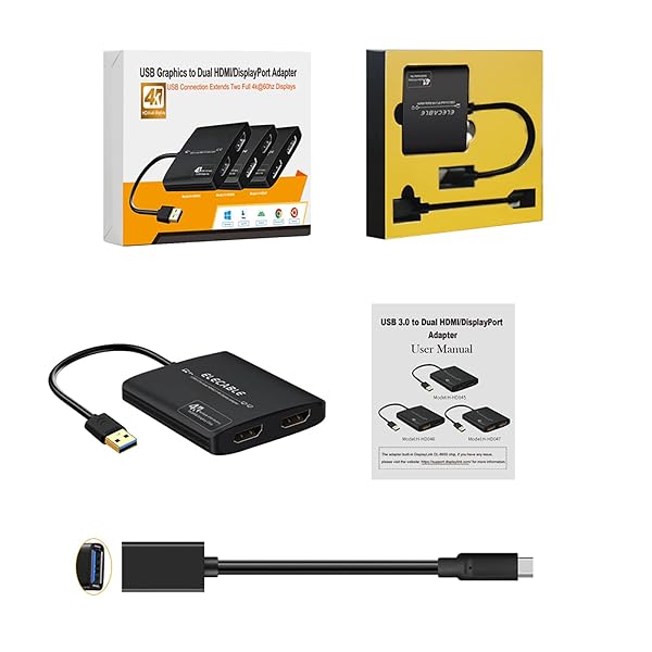 ELECABLE USB 3.0 Dual HDMI Adapter DisplayLink DL-6950 4K60Hz Graphics Card for Dual Monitor Windows Mac Android Chrome OS Ubuntu - View 5 of 5